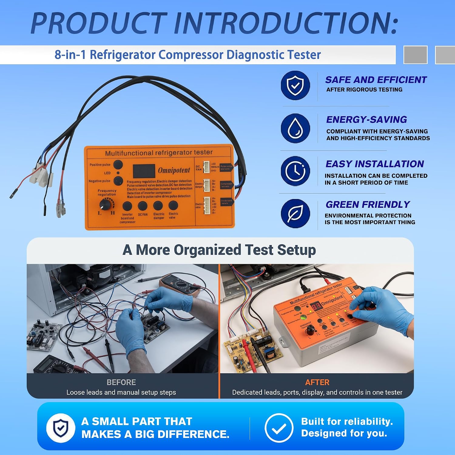 8-in-1 Refrigerator Compressor Diagnostic Tester Fridge Repair Tool | With Storage Case, Fridge Compressor Repair Tool