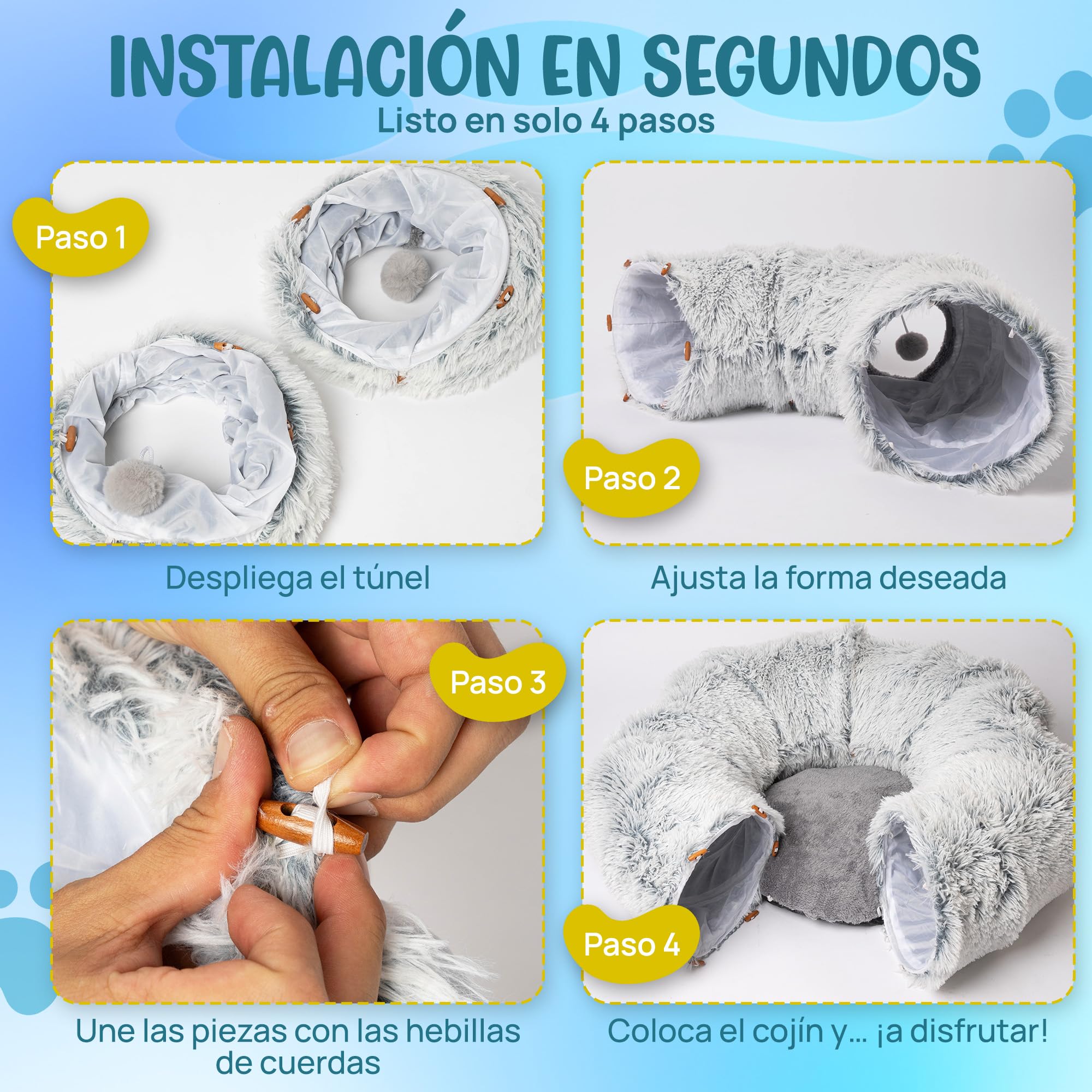 Cama Tunel para Gatos - Tunel para Gatos Plegable Que Incluye una Manta y una Bolsa para su Transporte - Cama Donut Gato Cómoda, Segura y Divertida - Cat Tunnel para Jugar y Descansar.