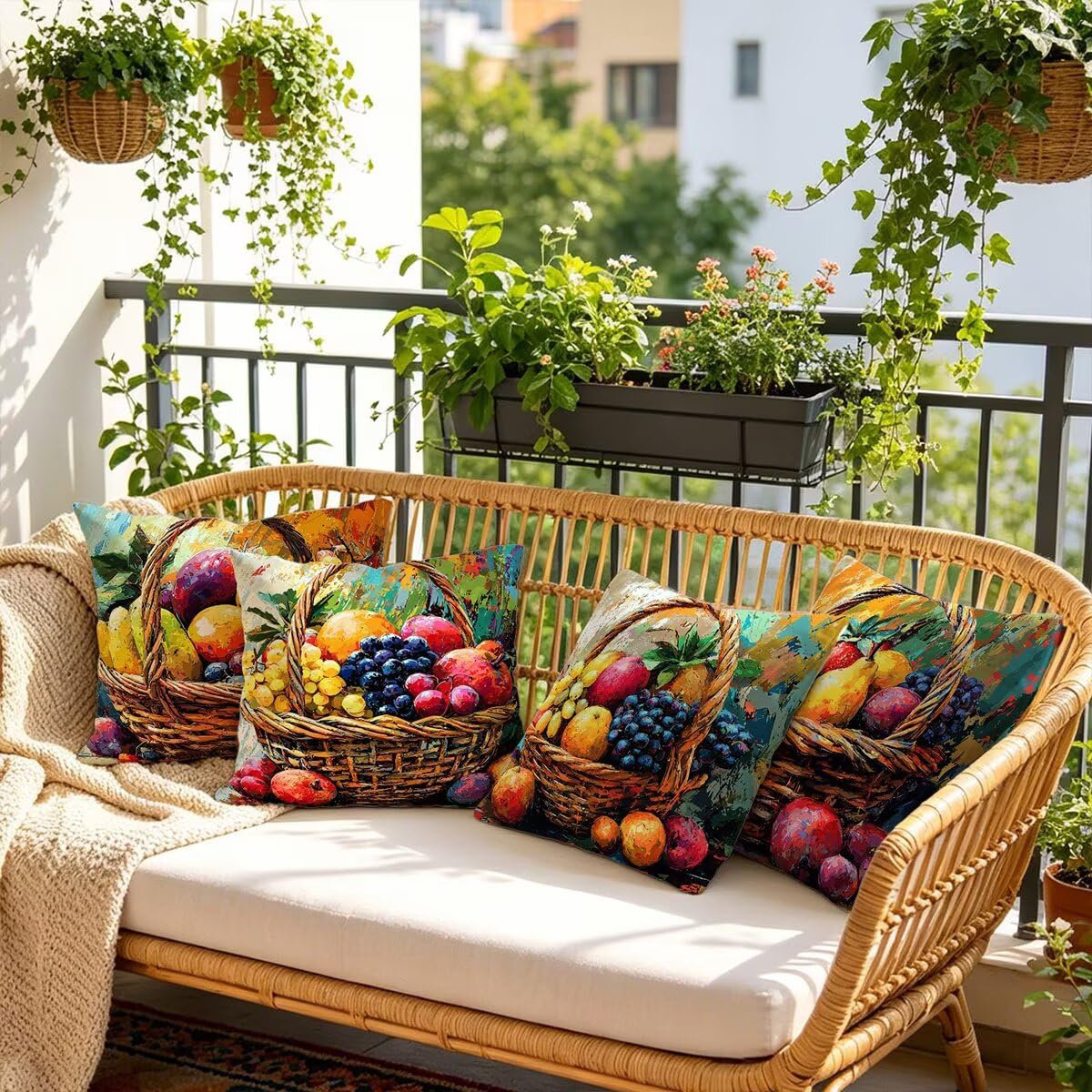 Federe Cuscini Divano 60x60 cm, Colorato Cuscini per Divano, Velluto Federe Cuscino Letto Impermeabili Set da 4, Copricuscini Frutta Motivo con Cerniera Invisibile Design per Sofá, Regalo Donna D-81