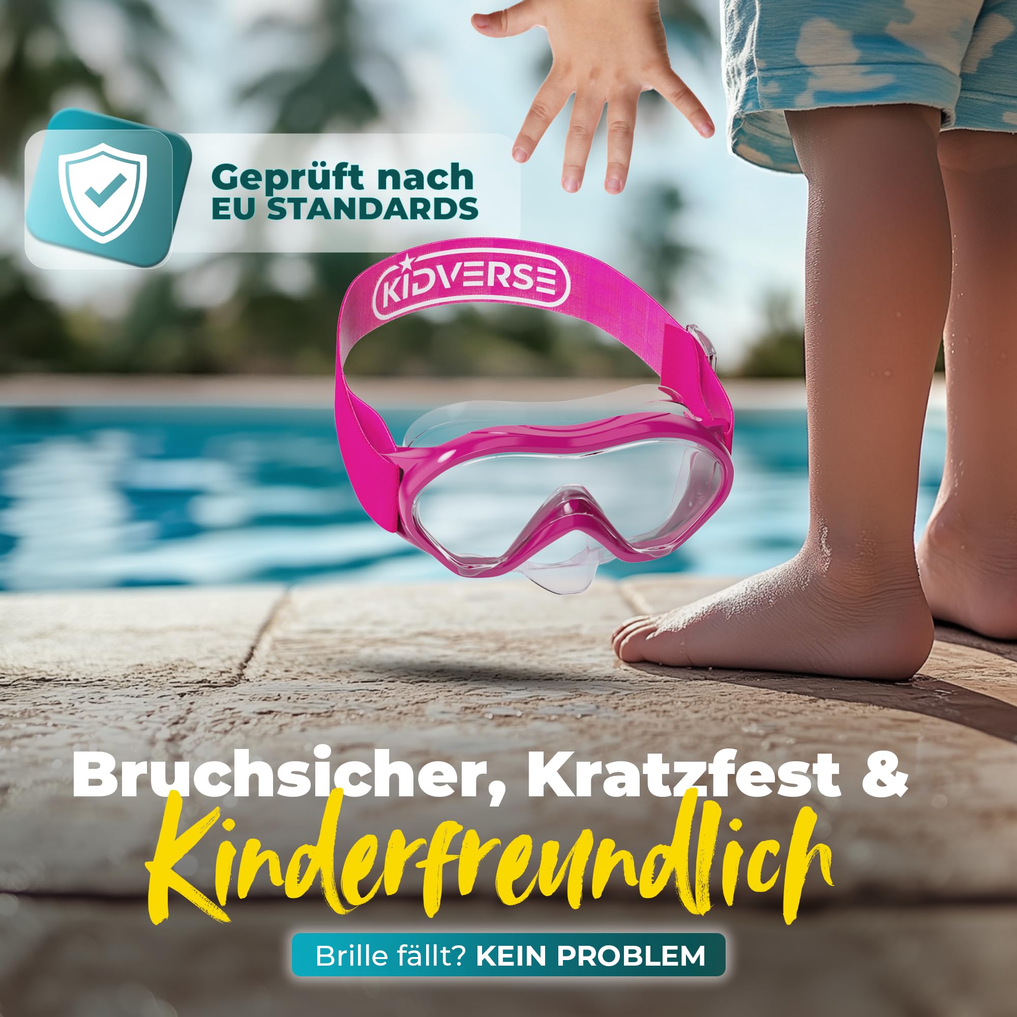 KIDVERSE Taucherbrille Kinder mit Nase - CE & Dermatest geprüfte Kinder Taucherbrille mit Stoffband oder Silikonband - Tauchmaske ab 5 Jahre für Mädchen & Jungen - Bequeme Kindertaucherbrille