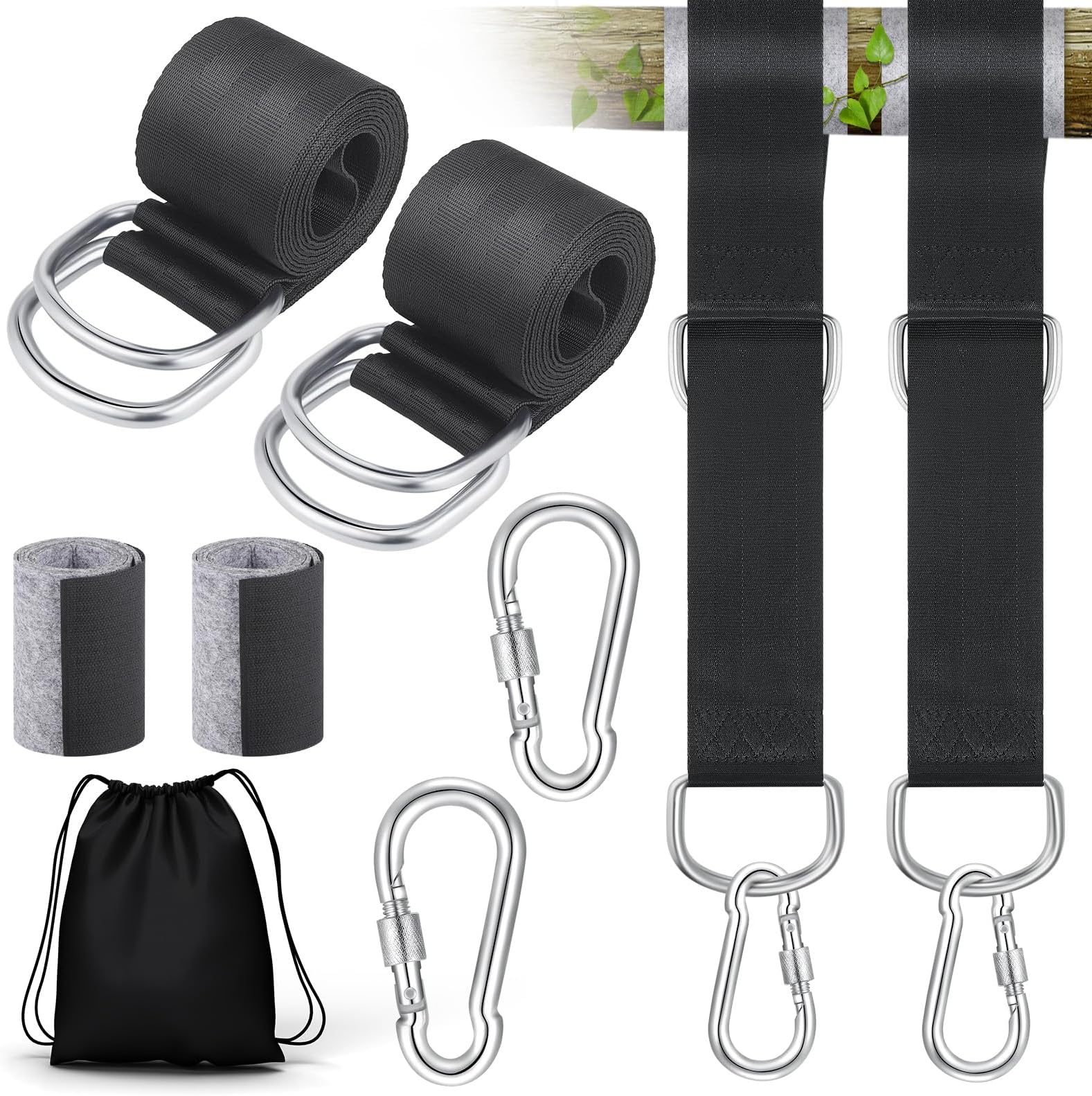 JIZZU 2Pcs 1.5m Hanging Kit Straps, Hammock Strap Tree Swing Straps