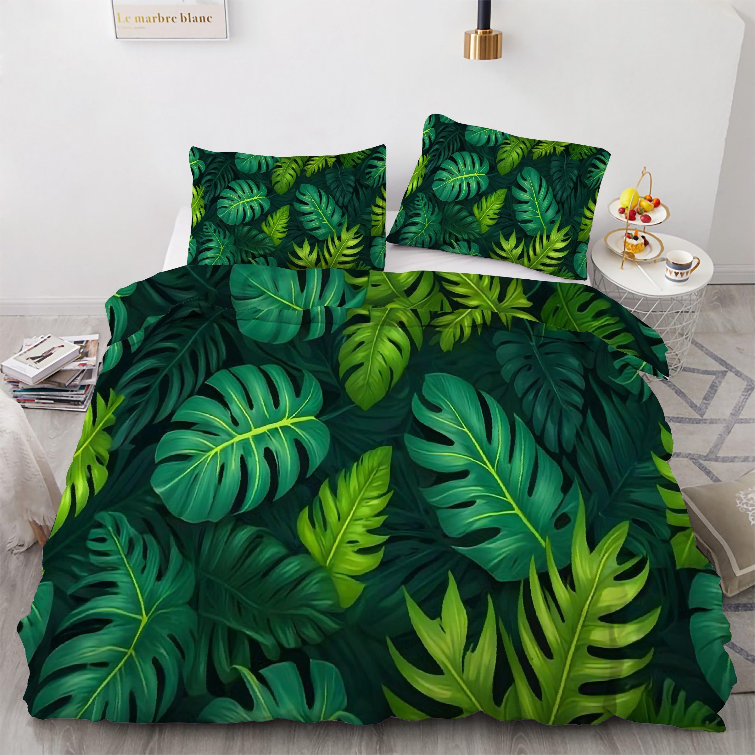 Housse de couette 160x200 vert anti-plis avec fermeture éclair