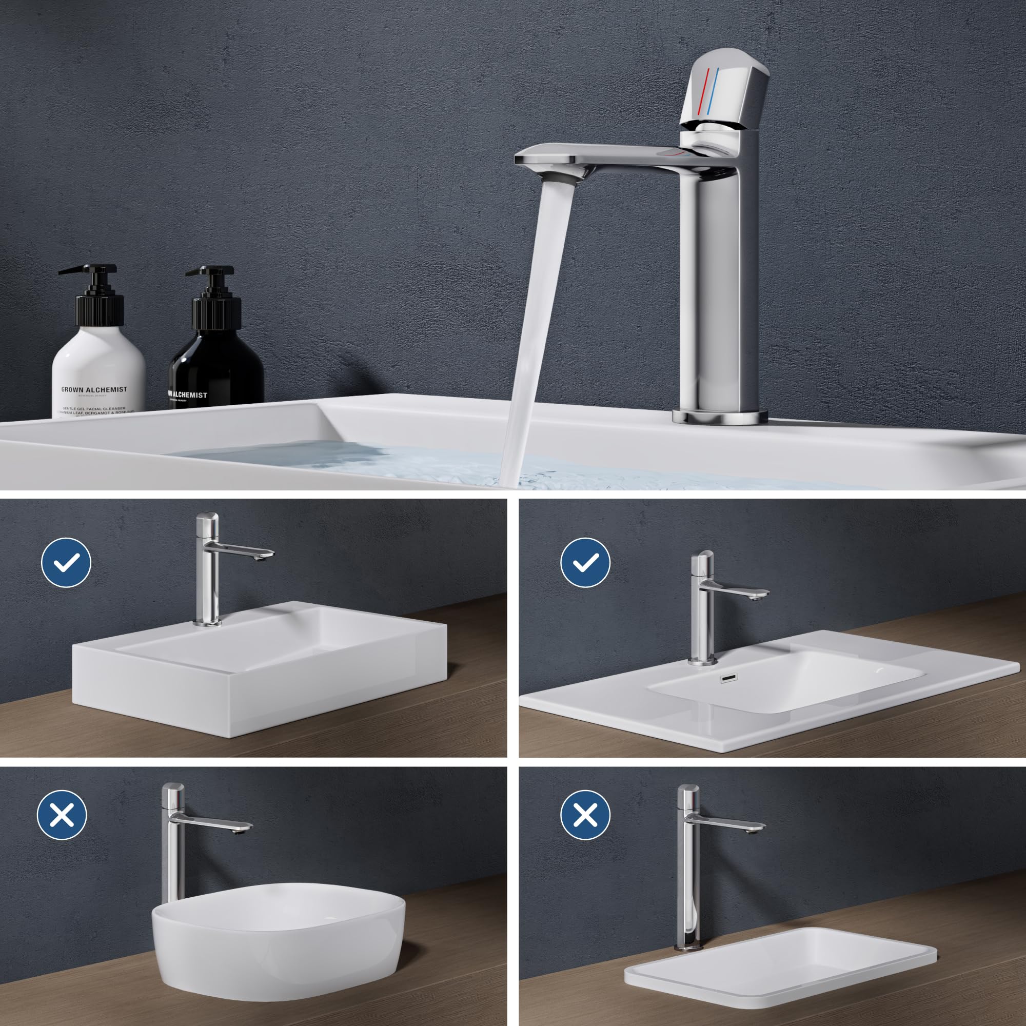 doporro Grifo para Lavabo H59 Cuerpo de Cobre, Válvula Cerámica, Aireador Desmontable, Flujo Suave Antisalpicaduras, Acabado Cromado Duradero y Elegant, WAO-1190