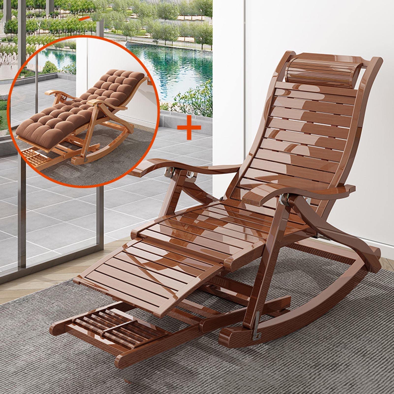 Chaise longue rembourrée en bambou robuste avec structure renforcée 200kg