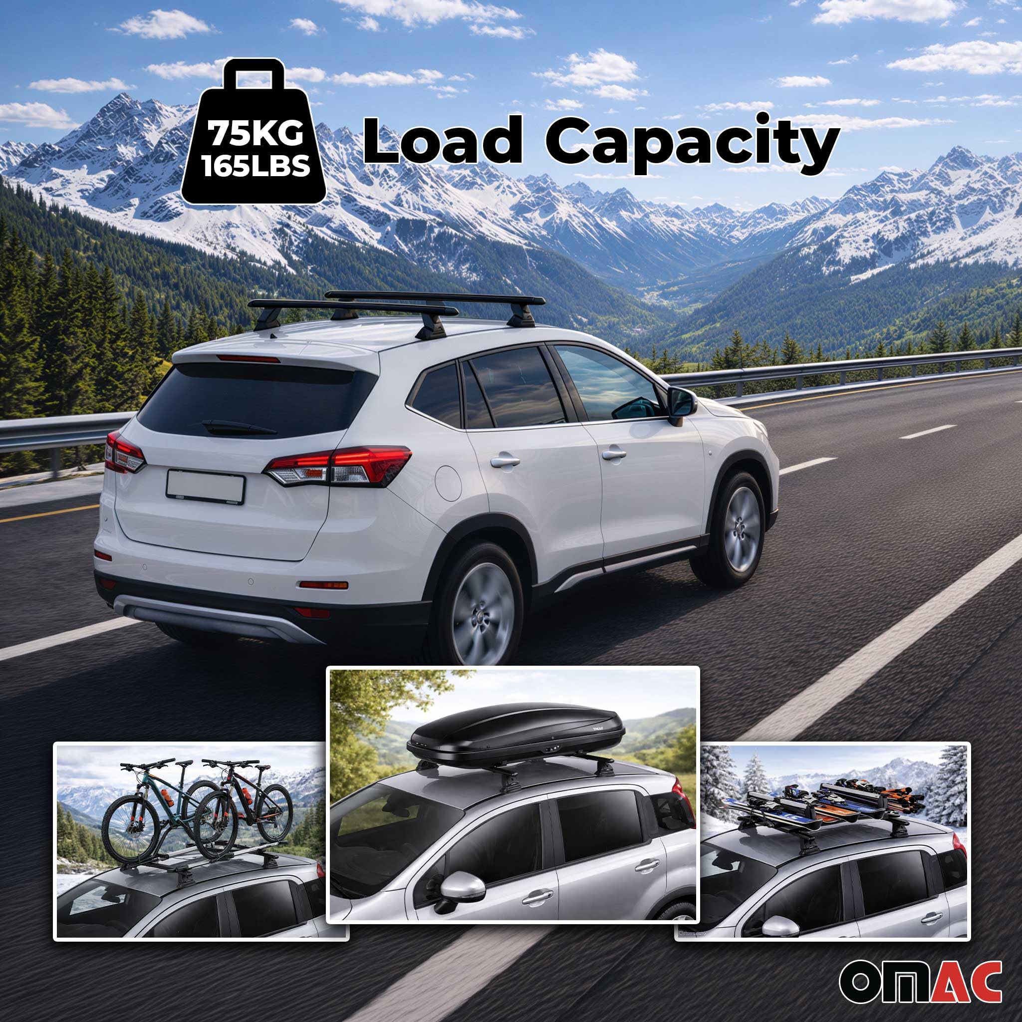 OMAC Stahl Dachträger Querträger Mercedes B Klasse W246 2012-2018 – TÜV/DIN 75302:2019 – Abschließbar – Max. 75 kg – 2 Stangen – Schwarz