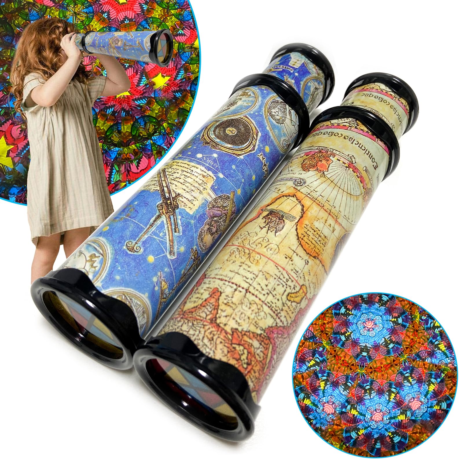 2 Pack Magic Kaleidoscope,Classic Kaleidoscope Toy,Stretchable Long Old World Kaleidoscope for Party Favors Birthday Gift Kids Children Educational Developmental (2 Colors)