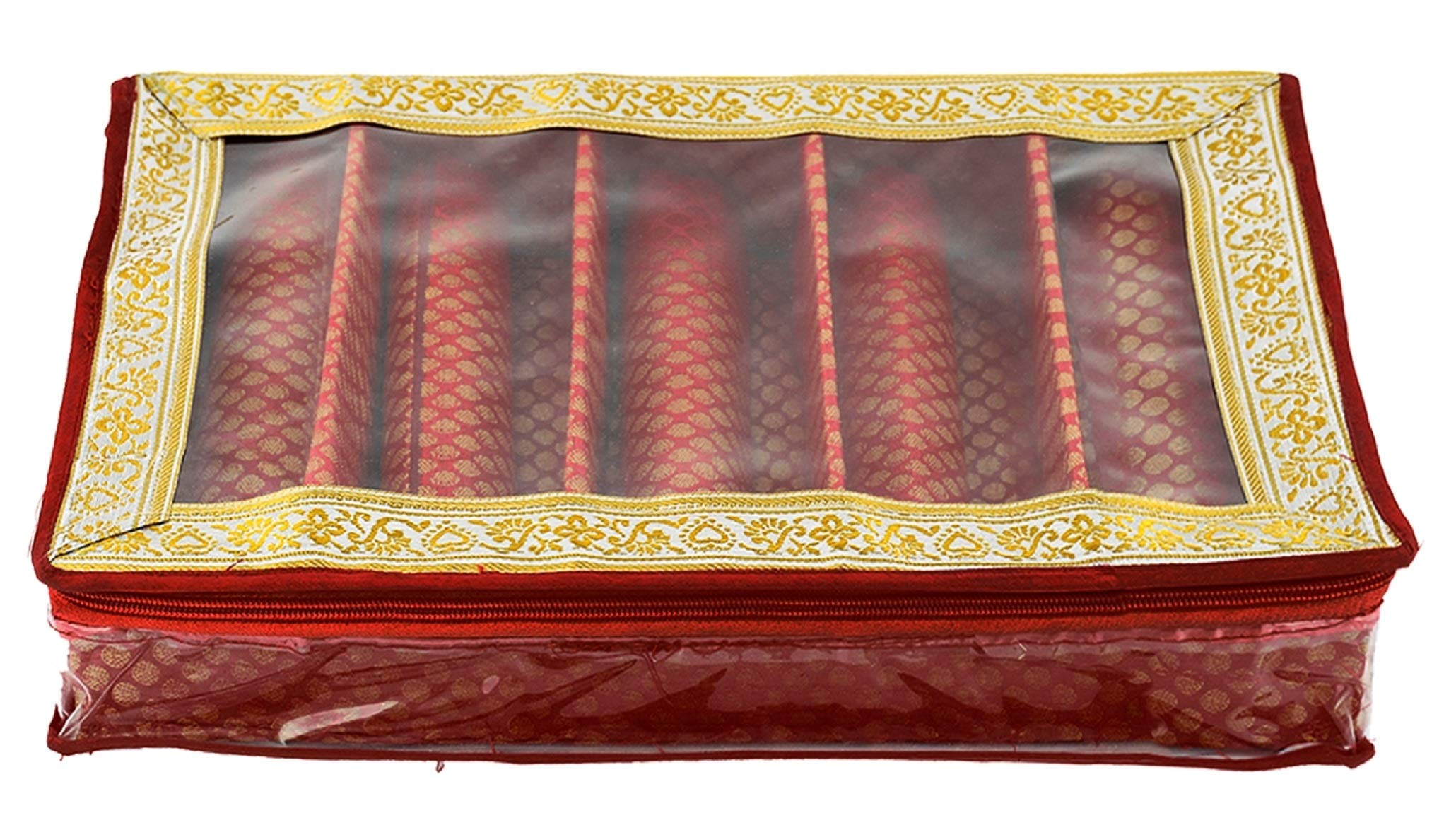 Kuber Industries Exclusive Polka Dots Design Brocade Hardboard Five Rod Bangle Box (Maroon) -CTLTC38825