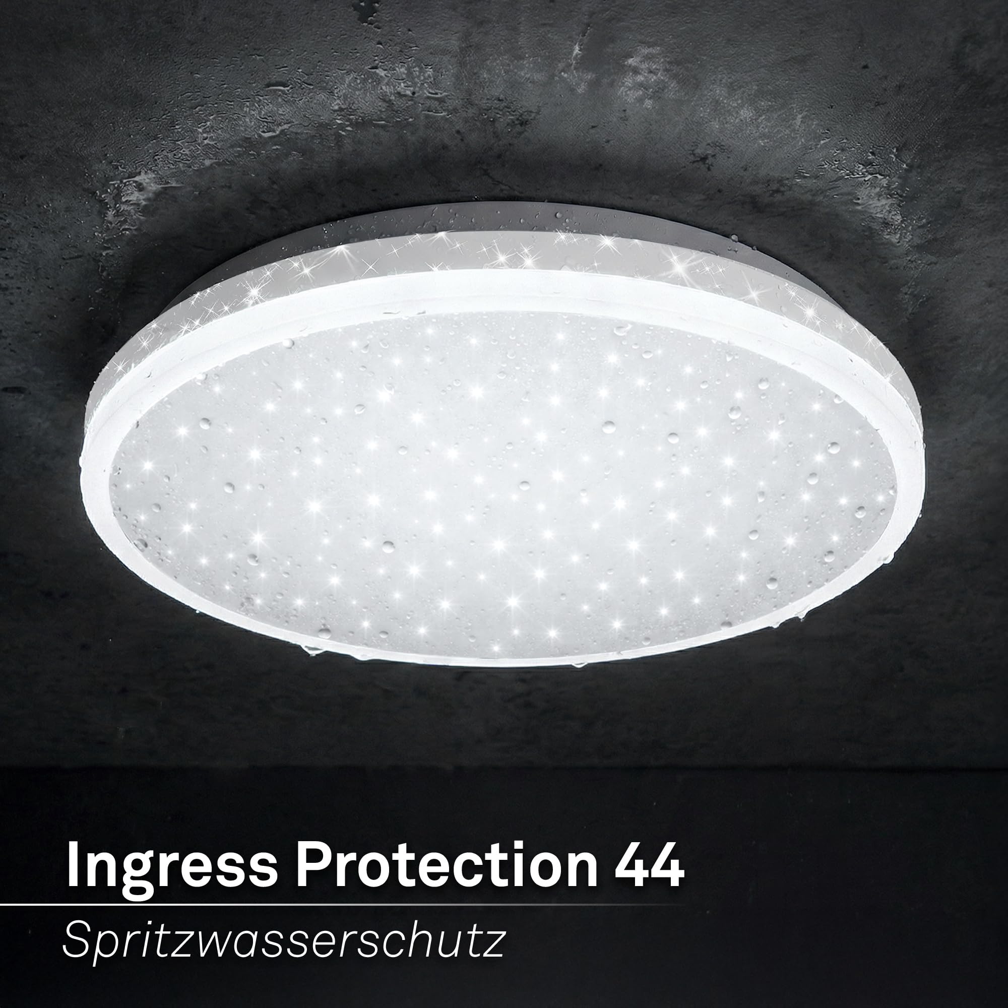 BRILONER - Plafón LED con efecto cielo estrellado, luz blanco neutro, IP44 protección contra salpicaduras, lámpara de techo baño, luminaria para espacios húmedos, aseo, 28x7 cm, Blanco