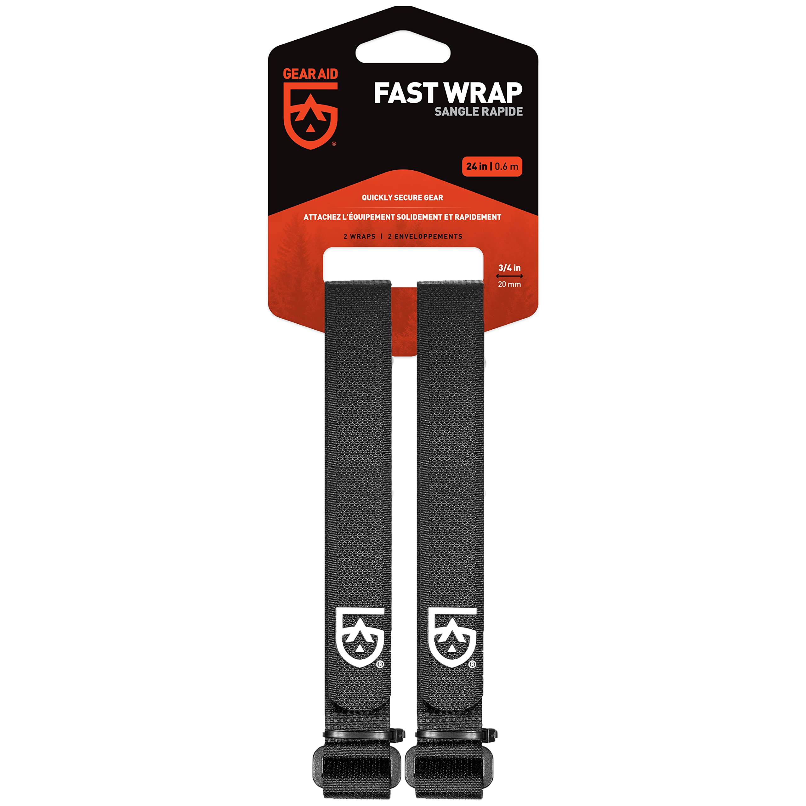 GEAR AID ¾” Fast Wrap Keeps Gear Organized and Secure with Adjustable, Cinch-and-Stick Straps with D-Ring, 24” Length, Pair