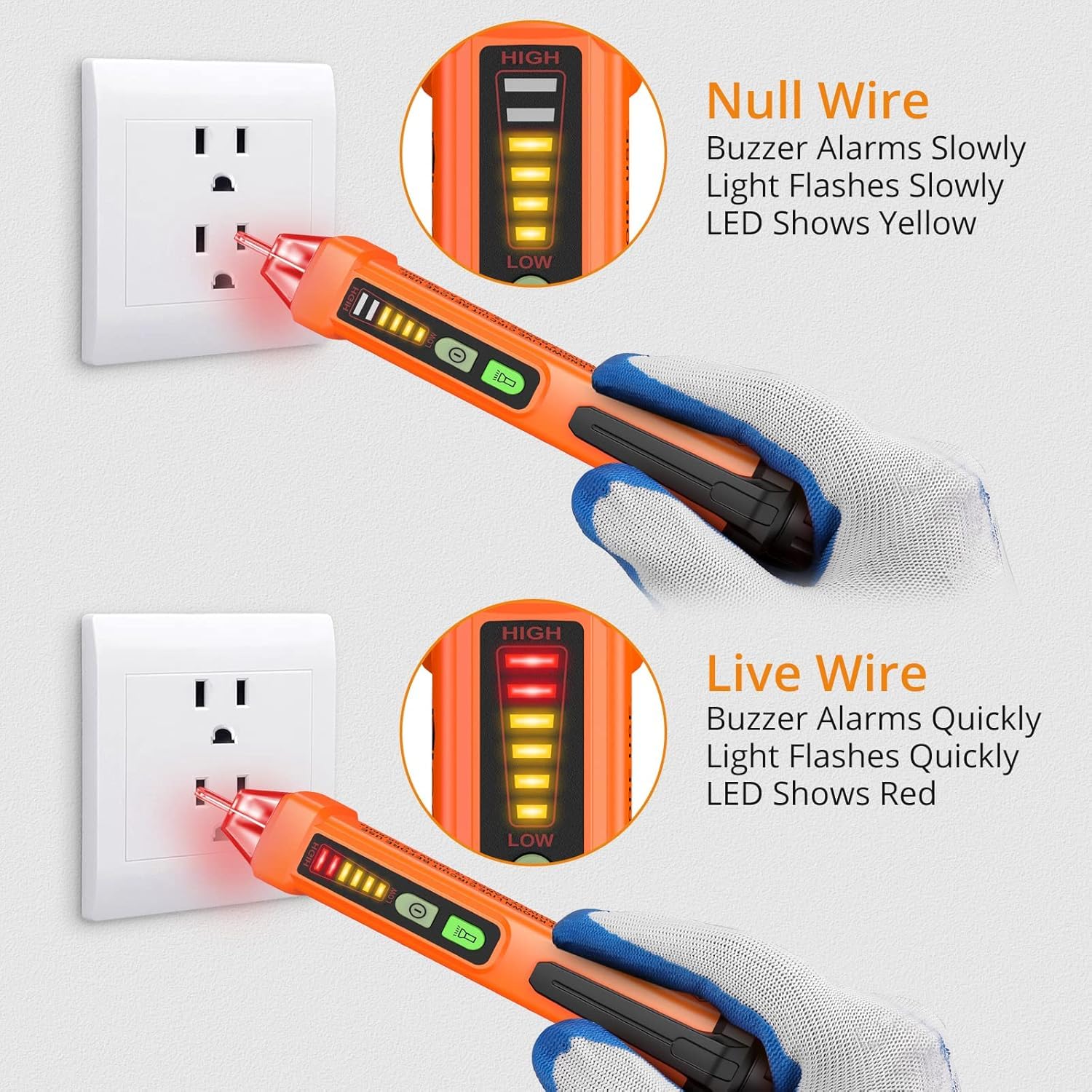 Neoteck bezdotykowy tester napięcia 12 – 1000 V AC tester napięcia długopis narzędzie z latarką LED Piepser klips kieszonkowy