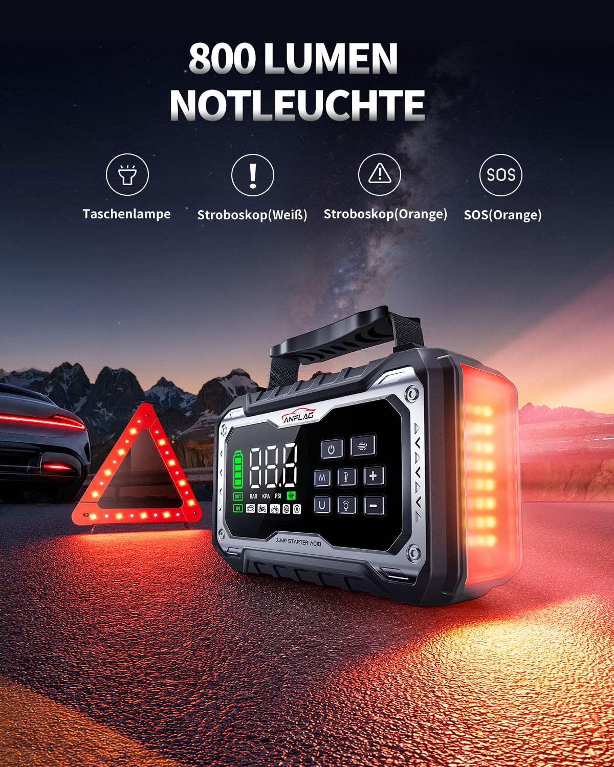8000A Starthilfe Powerbank für Pkw mit Gebläse und 160PSI Kompressor, Auto Starthilfe Powerbank für All Benzin und 14.0L Dieselmotor, Starter Powerbank 800 Lumen LED Leuchte und LCD Display