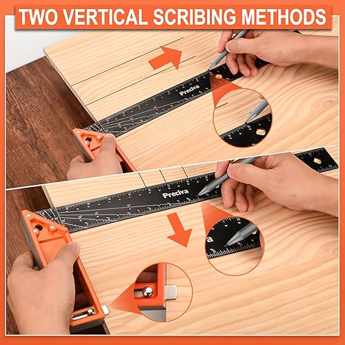 Miniatura 10 de Regla cuadrada para carpintería de 12 pulgadas, regla de ángulo recto, herramienta de diseño cuadrado de carpintero, cuenta con hoja de acero