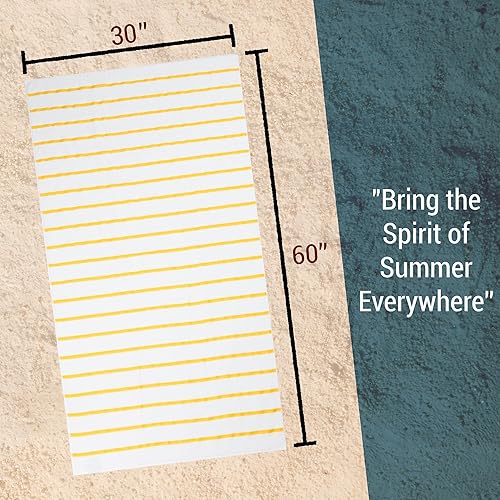 Miniatura 2 de Paquete de 3 toallas de playa a rayas amarillas, grandes, de gran tamaño, 100% algodón, toalla de playa turca, calidad de hotel, lujosa, 460 GSM,