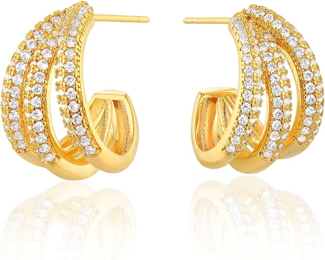 FETTERO Split Hoop Earrings 14K Gold Plated Chunky Hoop Earrings for Women Dainty Hypoallergenic Half Hoop Earring Jewelry Triple Hoop Earrings