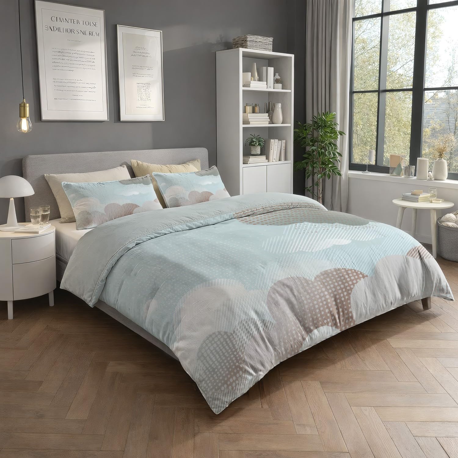 Generic Zestaw poszewek na kołdrę vintage gradient chmury podwójne 200 cm x 200 cm, niebiesko-szary, minimalistyczny zestaw pościeli 3-częściowy, miękka poszewka na kołdrę z mikrofibry dla dzieci