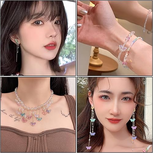 Miniatura 6 de Honbay 100 cuentas de mariposa de cristal coloridas para insectos, cuentas sueltas para pulseras, collares, aretes, fabricación de joyas y proyectos