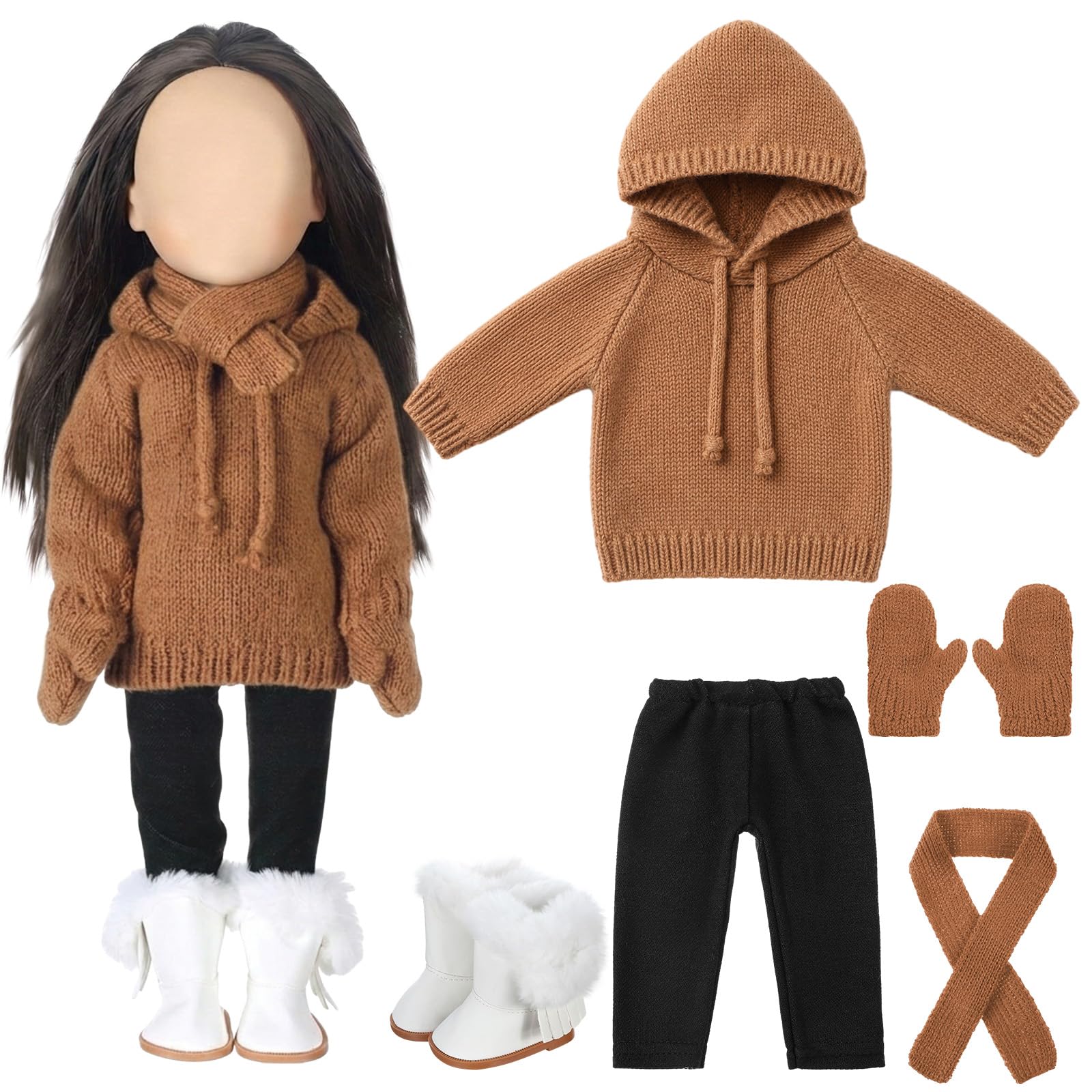 Fourluoo 6 Pcs 18" Christmas Doll Clothes, Brown, Hooded Style