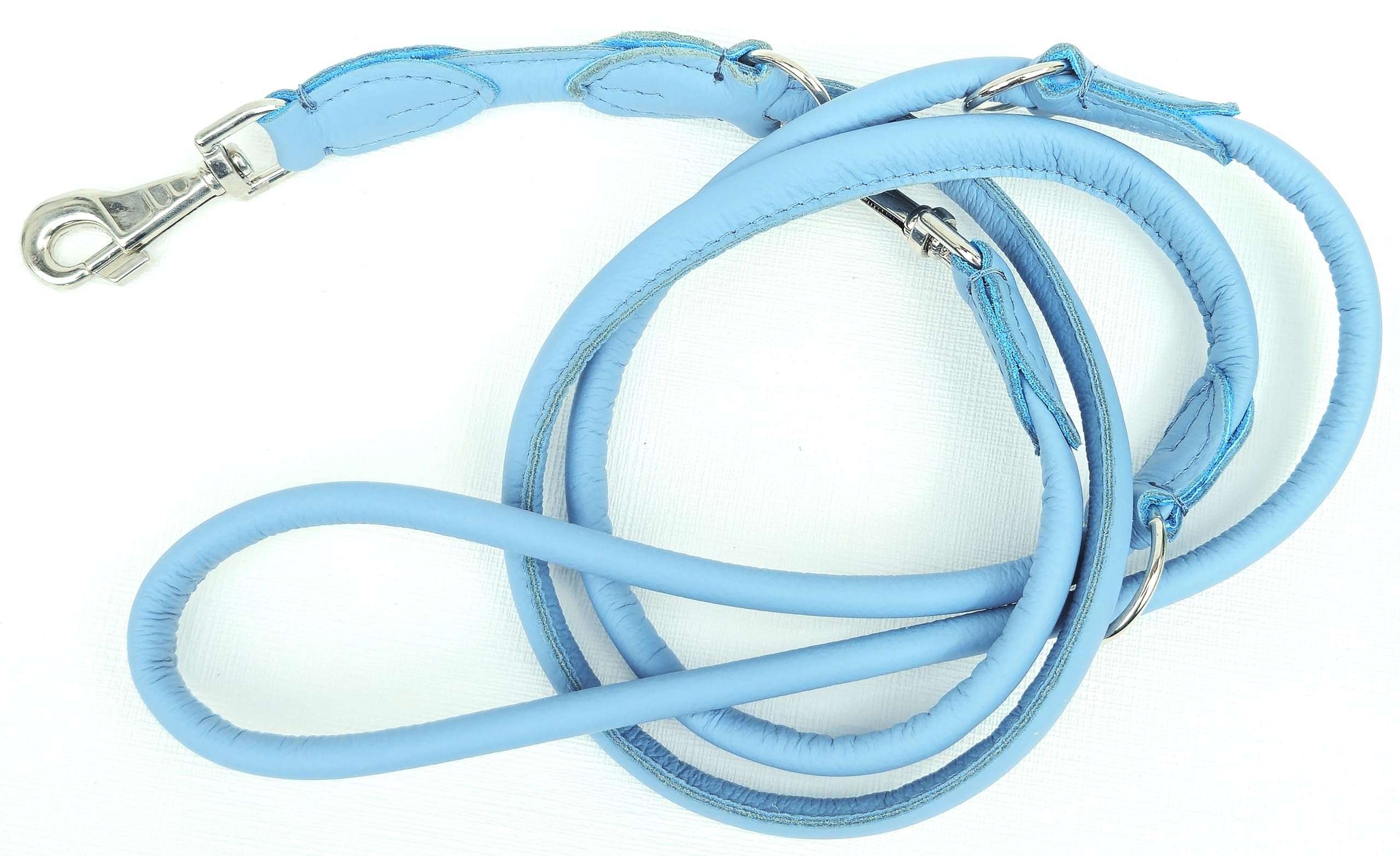 Runde HUNDELEINE 220cm/12mm, Nappa Leder, 3X verstellbar, für Hunde bis 50 Kg, Gelb, Türkis, Altrosa, Blau, Seladon (Himmel Blau)