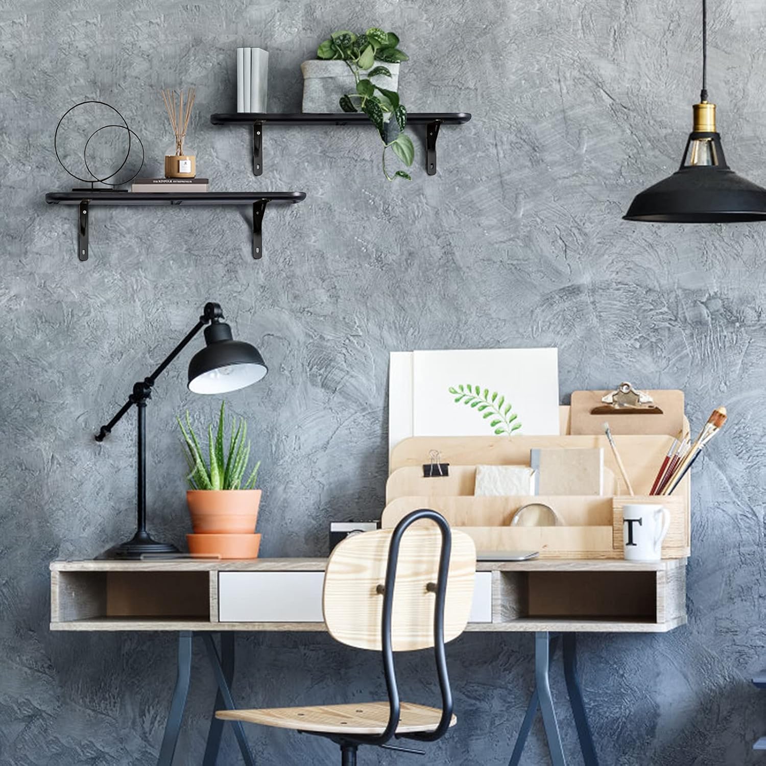 Black Heavy Duty Shelf Brackets with Screws,300mm x 185mm(4 PCS),Used