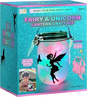 Unicorn & Fairy Lantern Night Light Jar Craft Kit, DIY Arts and Crafts for Girls Ages 3 4 5 6 7 8-12 Years, Unicorn Toys Fairy Gift for Little Girls
