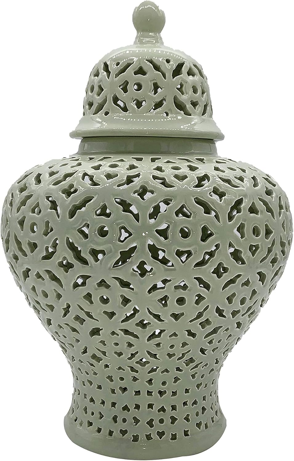 Galt International 19.5” Lattice Ginger Jar with Lid - Stunning Home Decor with Intricate Mediterranean Inspired Lattice Work - Living Room and Kitchen Decoration - 19.5” (Sage Green)