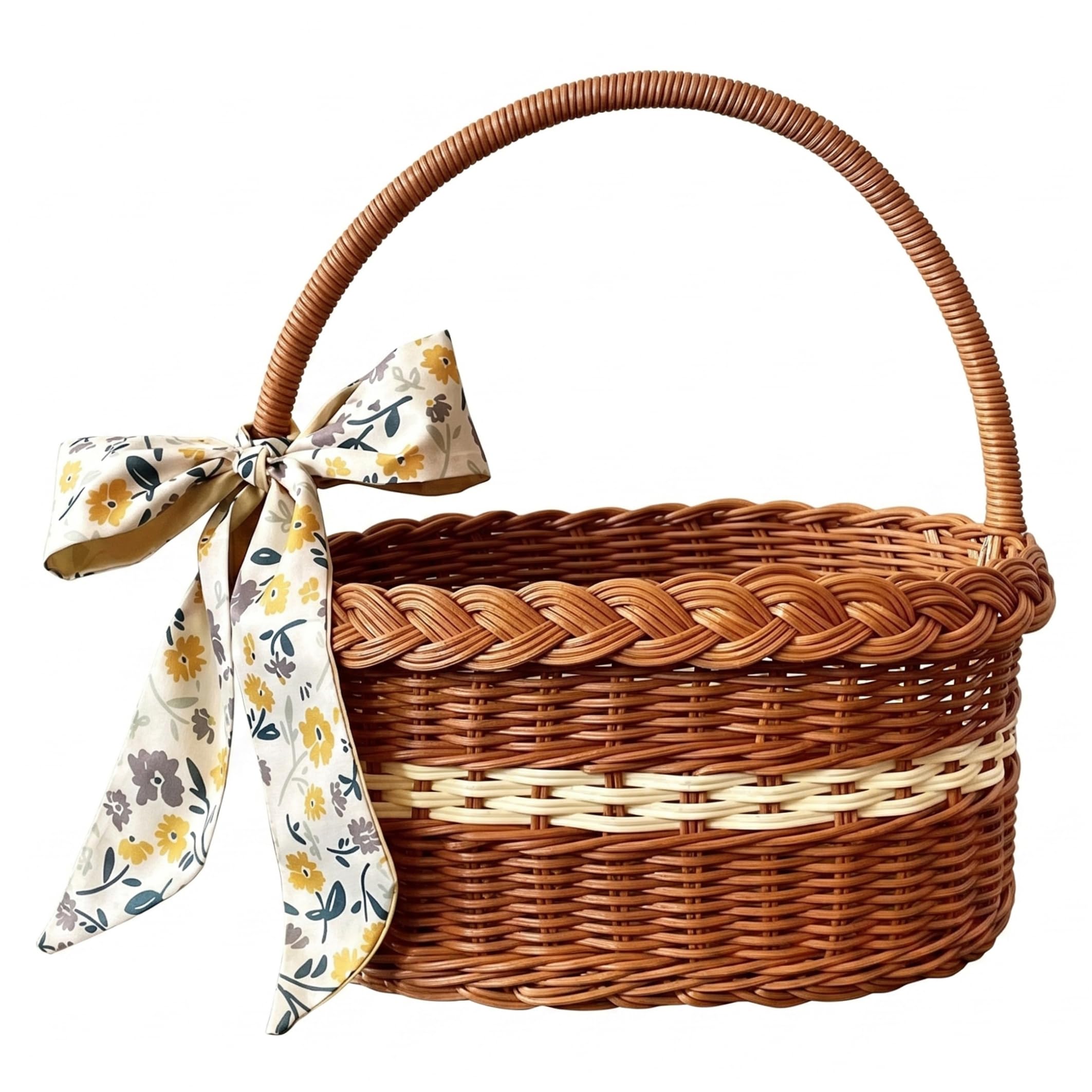 Ameble Wicker Picnic Basket, Woven Basket with Decorative Ribbon & Handle, Multipurpose Storage & Decor Baskets, 11.8x8.7x5.9in, picnic, flower girl, dog toy, woven