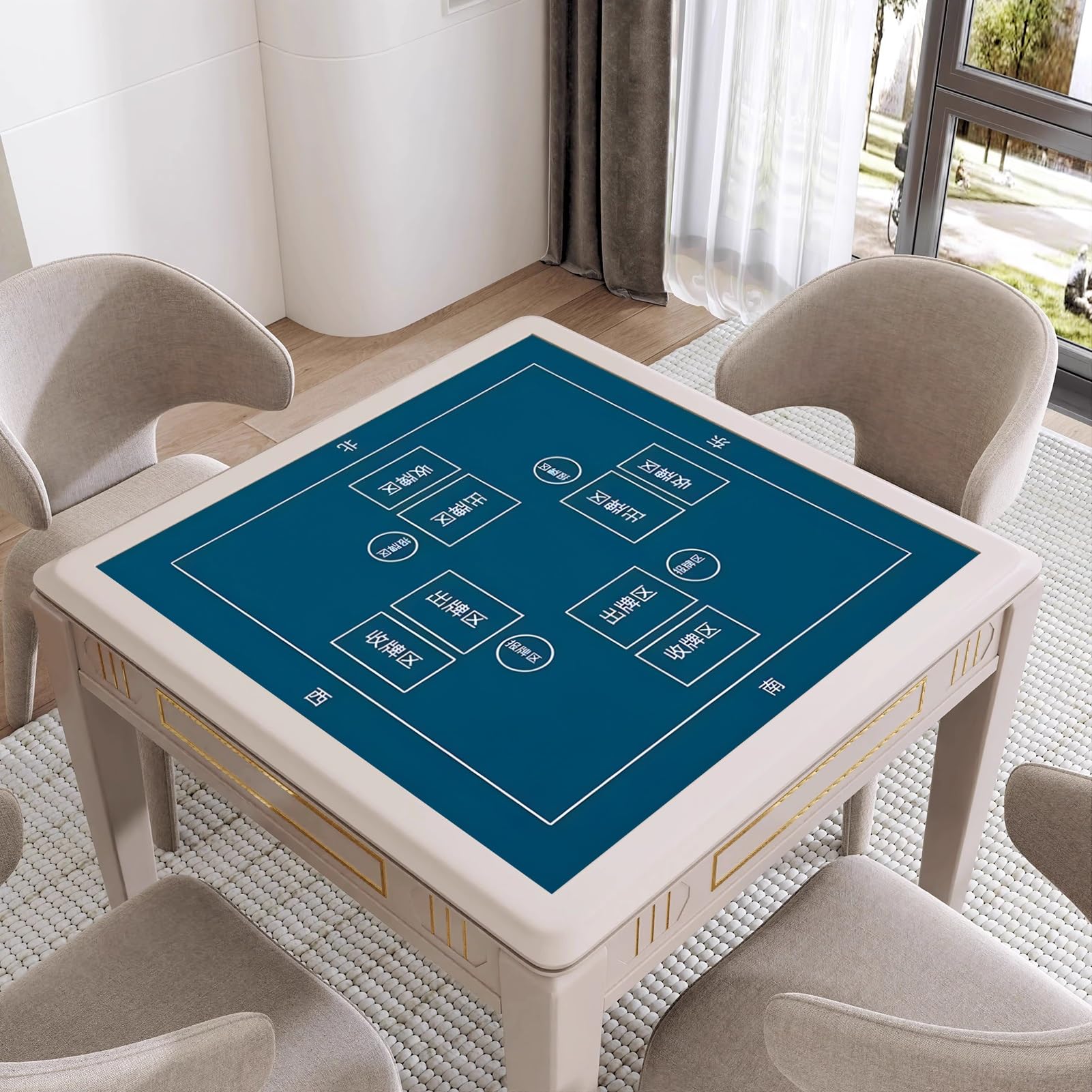 mata do pokera, Mata stołowa Majiang, mata do gry w mahjonga z zasadami, pogrubiona, antypoślizgowa i redukująca hałas(Blu,90x90cm(35. 43x35 43in))