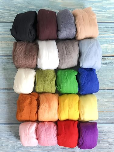 T.F GHG Wool Roving for Needle Felting,20 Colors Total 250G/8.8OZ,100% Natural New Zealand Wool,Fibre Wool for Felting Yarn Craft Supplies, Needlecrafts for Starter Beginner,Video Tutorials