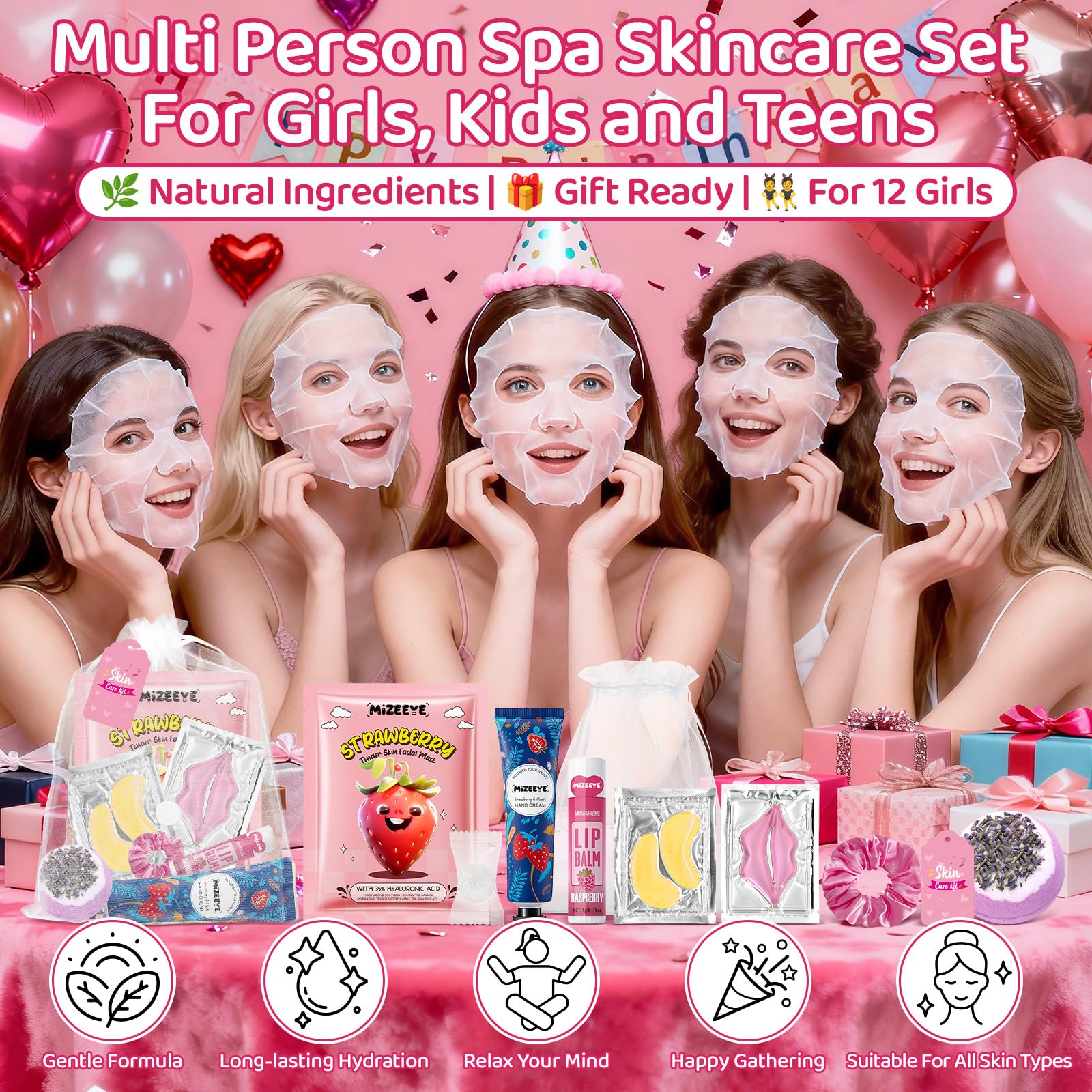 121 articoli per feste per pigiama party per ragazze, kit per pigiama party delicato per tutti i tipi di pelle, include maschera per viso, labbra e occhi, bombe per pediluvio, crema per le mani