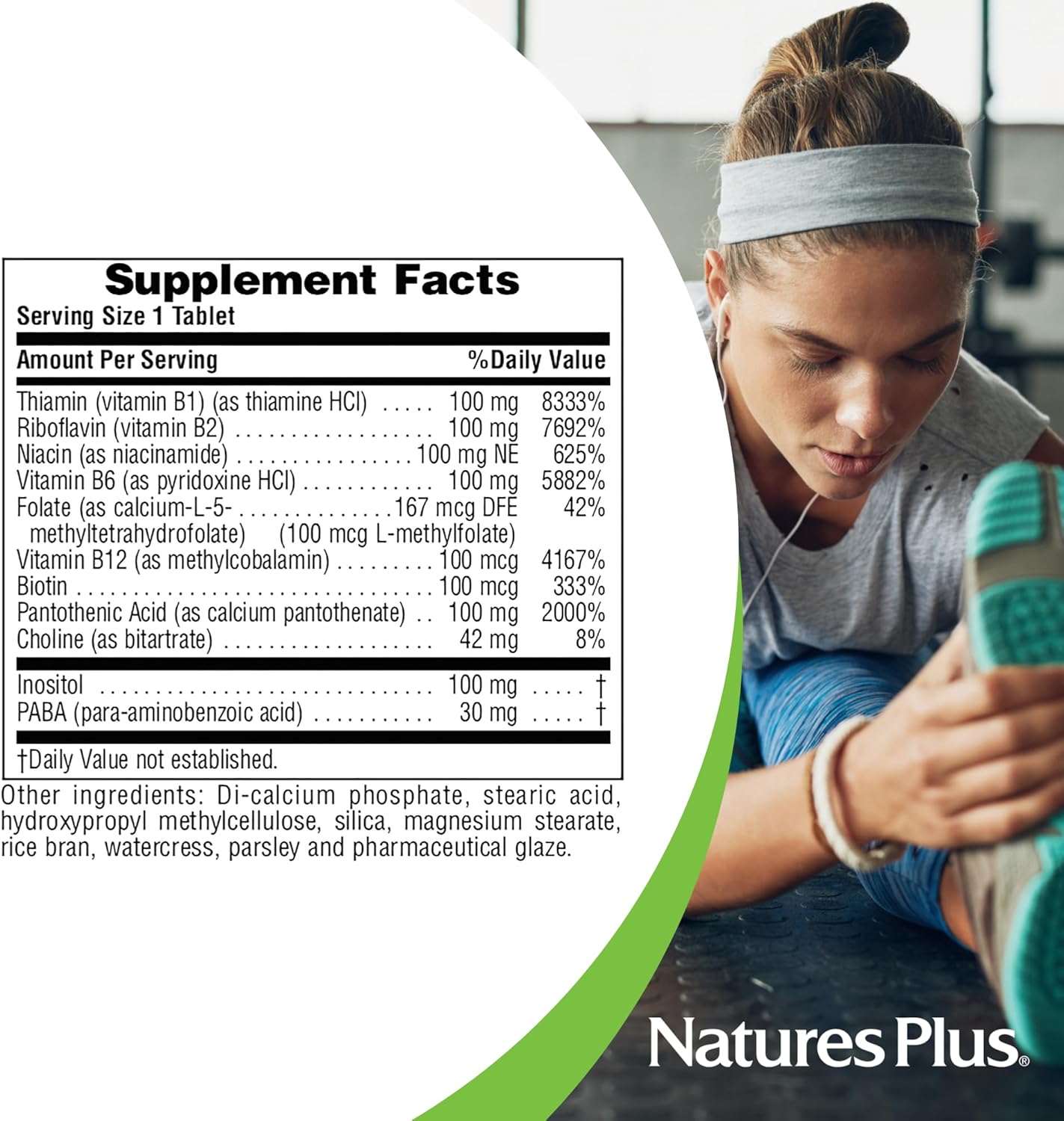 NaturesPlus Mega B-100 Complex - 60 Sustained Release Tablets - Balanced B Complex - Energy Support - Vegetarian, Gluten Free - 60 Servings