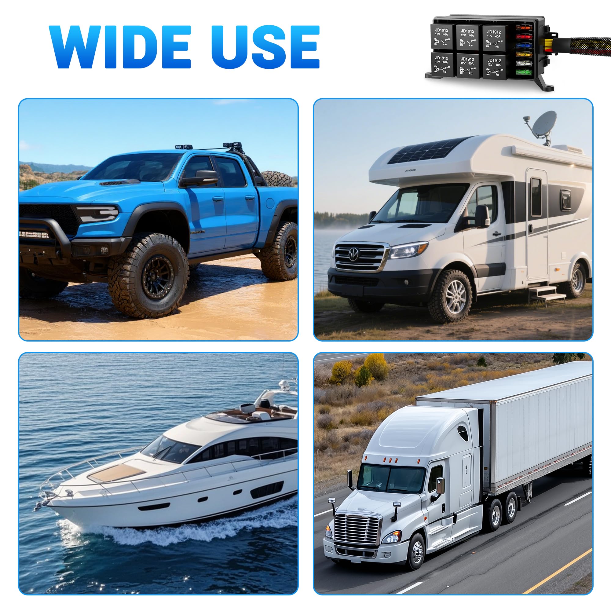MICTUNING Scatola relè da 12 V e fusibile con 6 relè e 8 fusibili ATC/ATO, fusibile precablato e cassetta relè, blocco fusibili per auto, camion, marine, barche