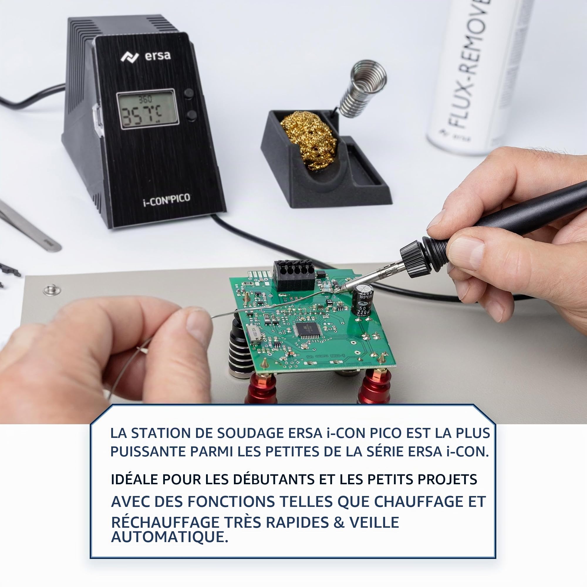 ERSA i-CON PICO MK2 Station de soudage numérique 80 W 150-450 °C avec fer à souder i-TOOL PICO MK2 léger et ergonomique avec changement TIP`N TURN + Panne à souder de 1,6 mm avec veille automatique