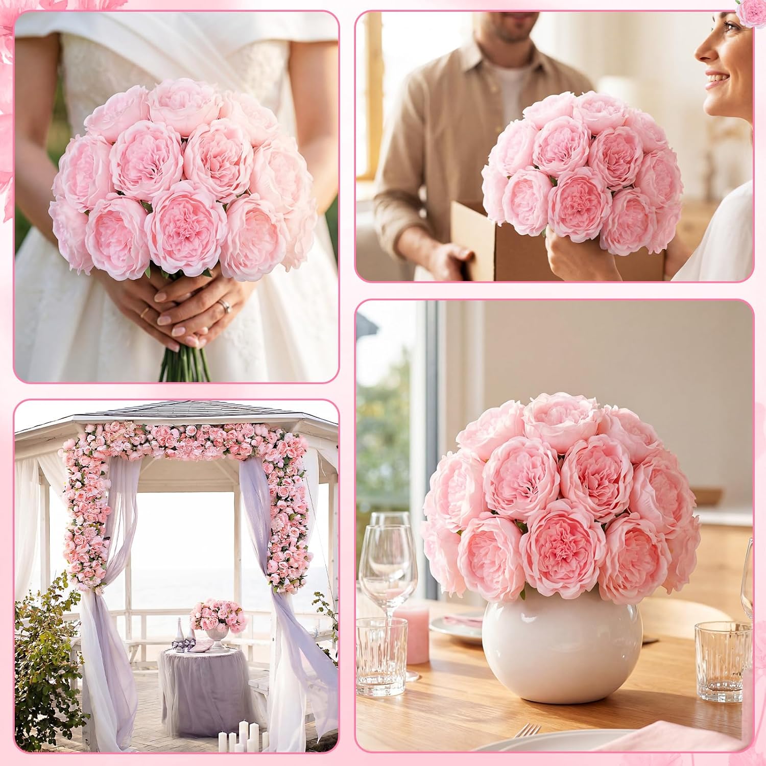 36 Pack Artificial Austin Rose Peonies 4.7 Inch Real Touch Fake Flowers Silk Flowers Faux Peony with Stems and Leaves for Mother Day Party Wedding Centerpiece Home Table Decor(Pink)