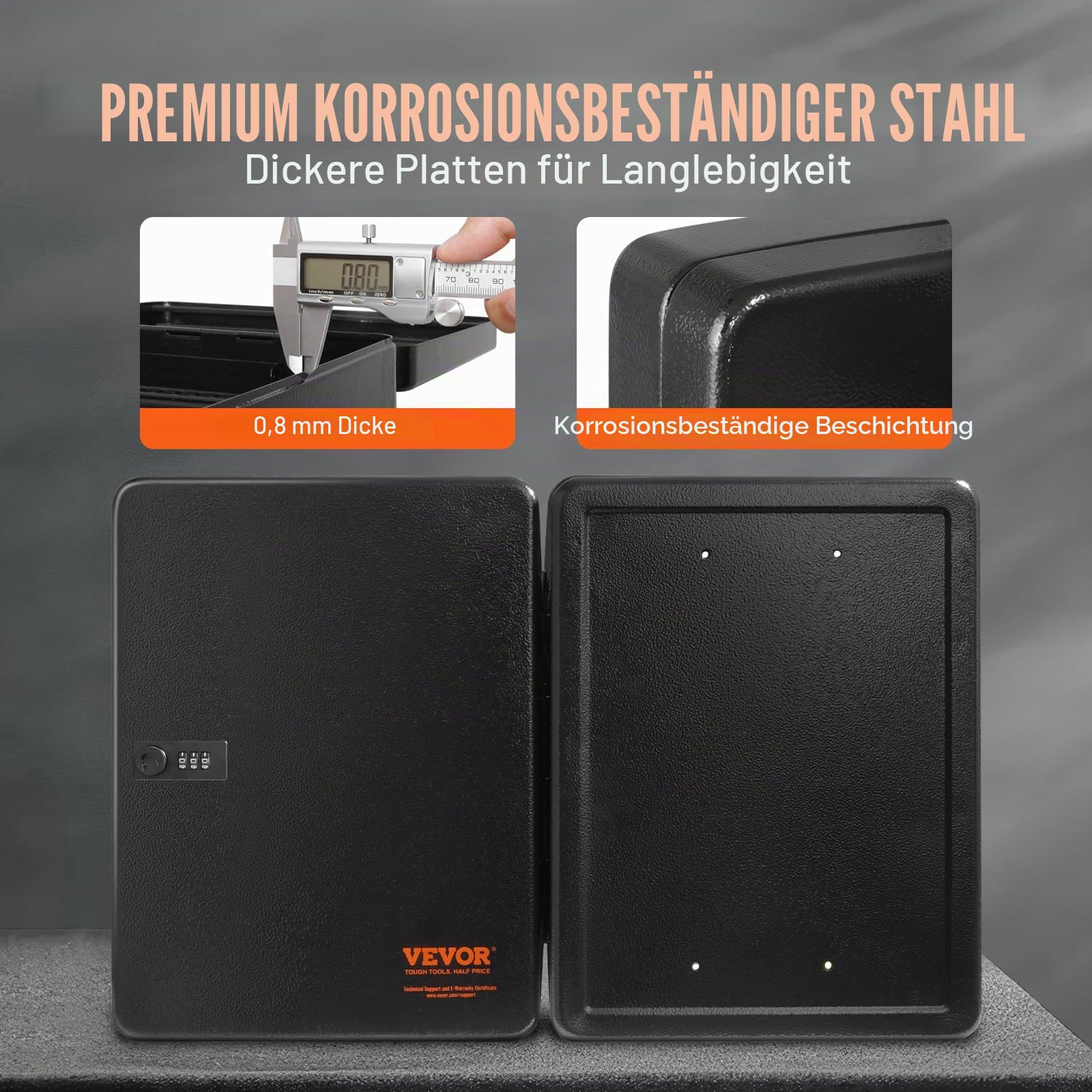 VEVOR Schlüsselschrank Schlüsselkasten 48 Schlüssel, Schwarz Schlüsselbox Schlüsseltresor Einstellbar, Abschließbarer Schlüsselschrank mit 6 x Schlüsselhaltern, 2 x Schlüsseln & 1 x Karteikarte