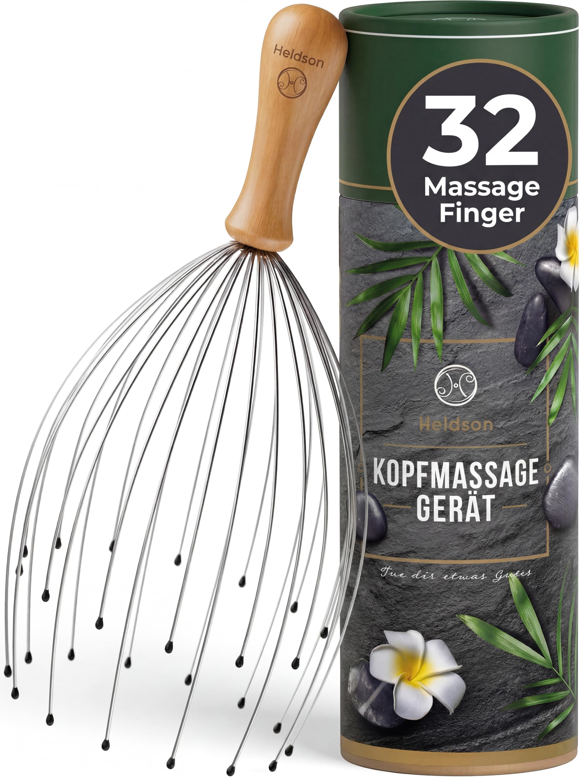 HELDSON® Kopfmassage Spinne - FSC®100% - Kopfmassagegerät - Muttertagsgeschenk - Kopfmassage & Haarmassage - Kopfmassagegerät - Kopfkratzer - Muttertag Geschenk für Frauen, Männer & Senioren