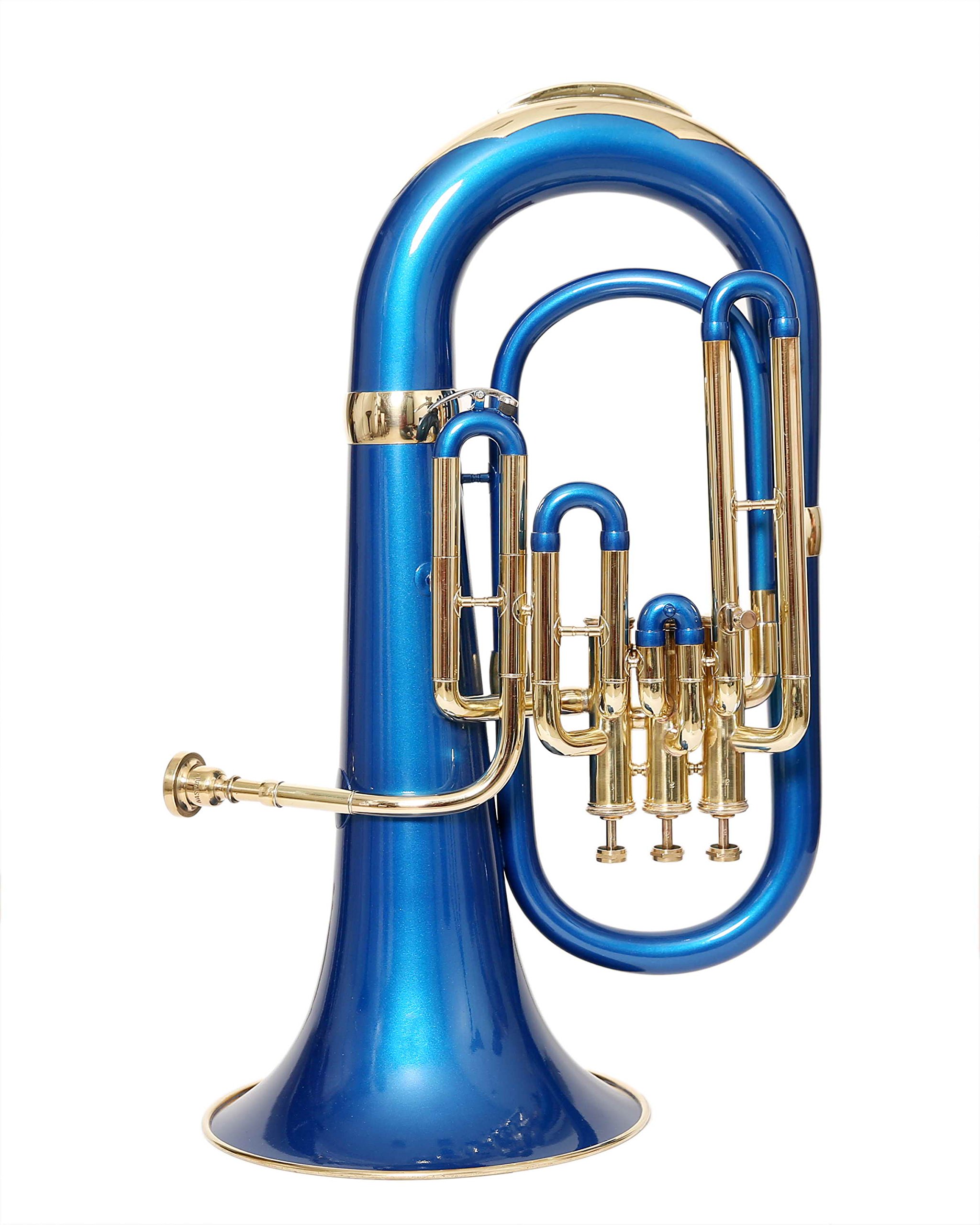 Euphonium 3 Ventil, BB Pitch, Premium Qualität inkl. Mundstück und Tragetasche (Blaues Messing)