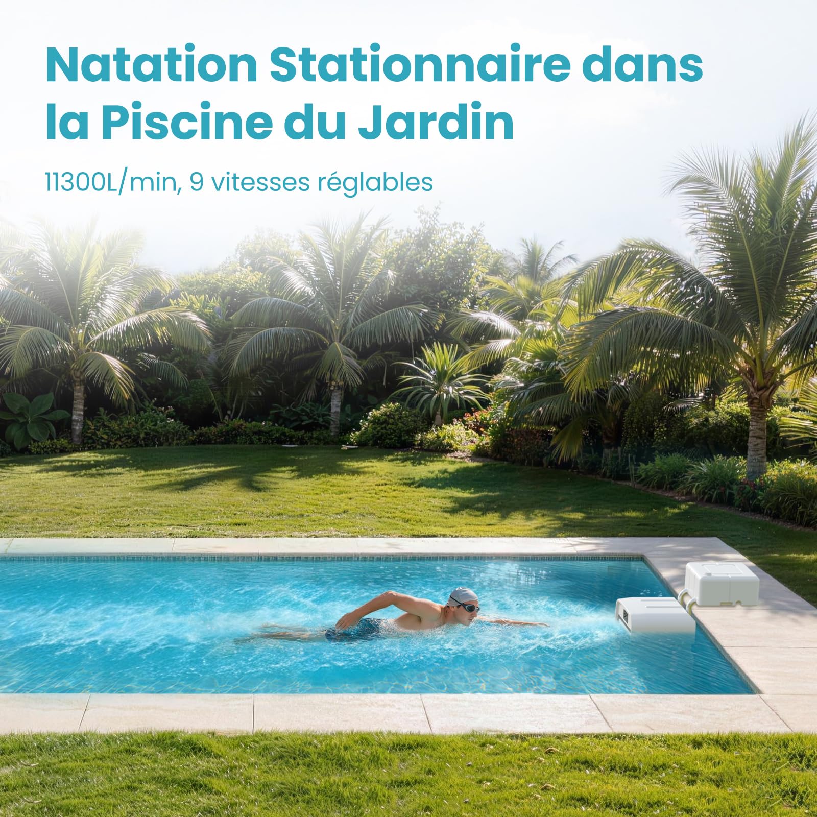 ECOPOOLTECH Nage à Contre-Courant pour Piscine enterrée, Appareil d’entraînement 30 V Basse Tension, Jet de nage réglable 9 Vitesses pour Fitness et Loisirs, R200