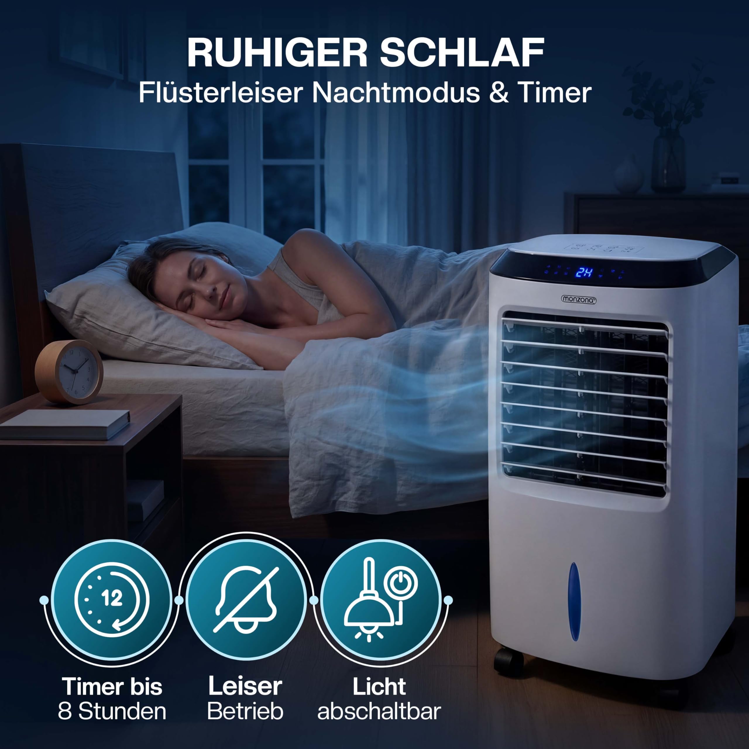 MONZANA® Aircooler 4in1 10L Tank Fernbedienung LED Display Luftkühler Ionisator Ventilator Klimagerät Turmventilator Säulenventilator Luftbefeuchter