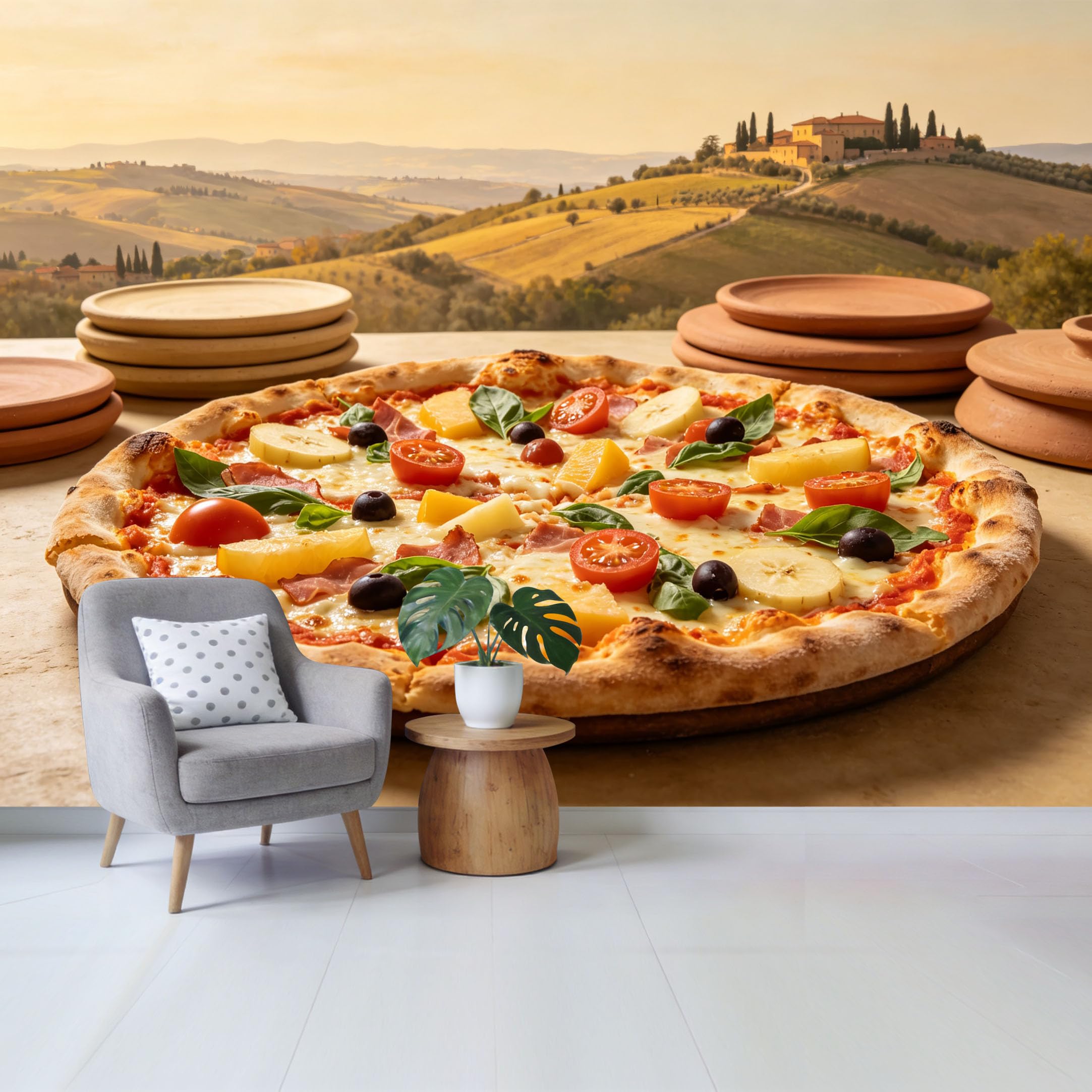 Qzlithotic Yq2605250715 Custom Size Wall Mural Italian Mediterranean Pizza Landscape Scenic View Modern Contemporary Selfadhesive Wall Fabric Removable Wallpaper For Home Office Decor