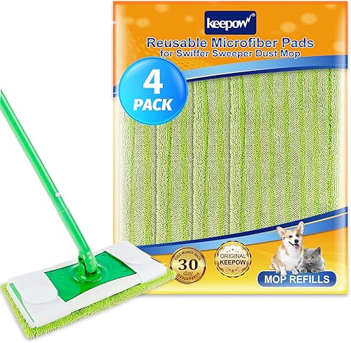 Miniatura 3 de KEEPOW Paños de barrido en seco reutilizables compatibles con trapeador Swiffer, almohadillas húmedas de microfibra lavables para limpieza de suelos
