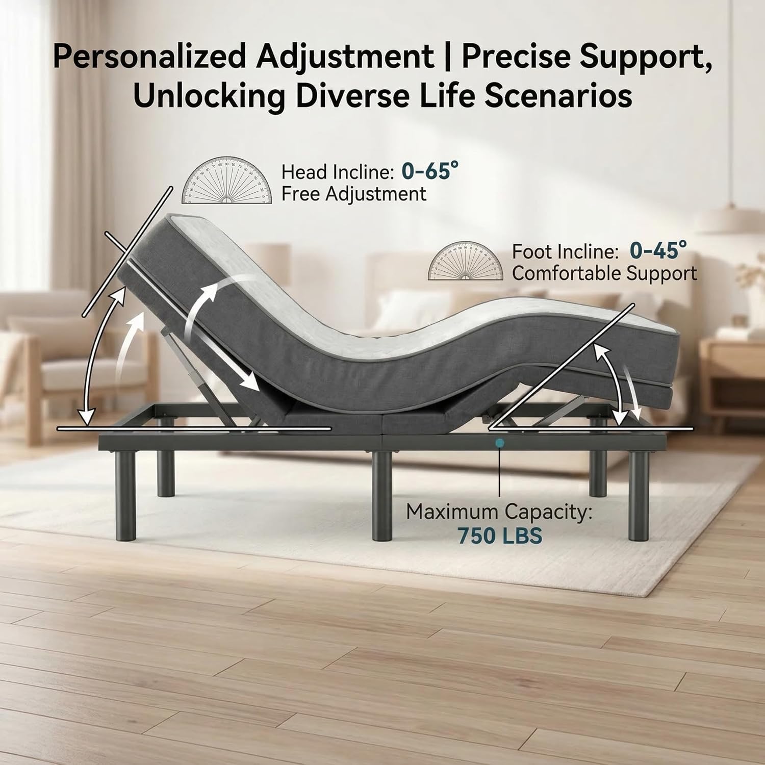 Opoiar Split King Adjustable Bed Frame, King Size Adjustable Bed Frame with Remote， Zero Gravity, Massage, USB Charging & Wireless Remote Control for Ultimate Comfort