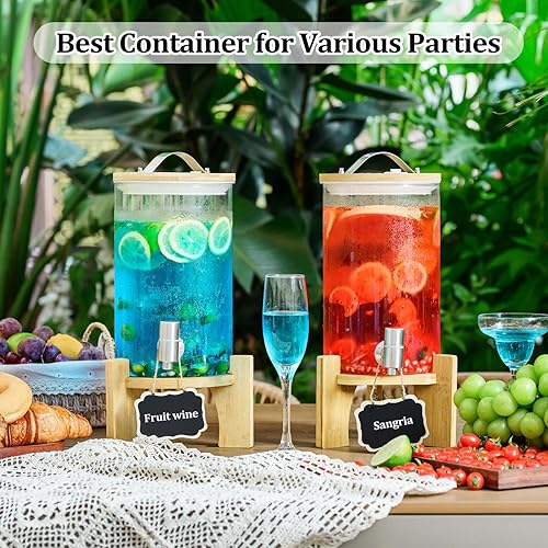 Miniatura 9 de 1.2 Gallon Large Glass Drink Dispenser For Parties, Beverage Dispenser with Bamboo Wood Stand and Stainless Steel Spigot, Juice, Lemonade, Water jug