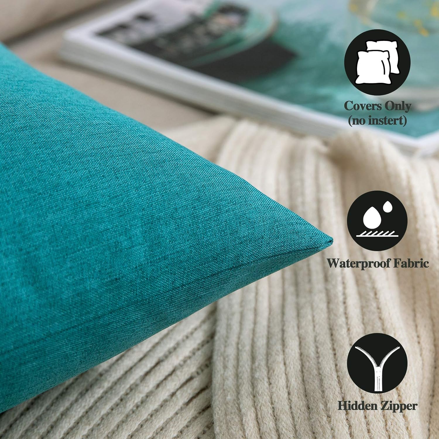 NEERYO Outdoor Patio Lumbar Throw Pillow Covers - Decorative Solid Cotton Linen Farmhouse Waterproof Pillowcases for Garden Couch Sofa Tent Balcony, Pack of 2 : Patio, Lawn & Garden