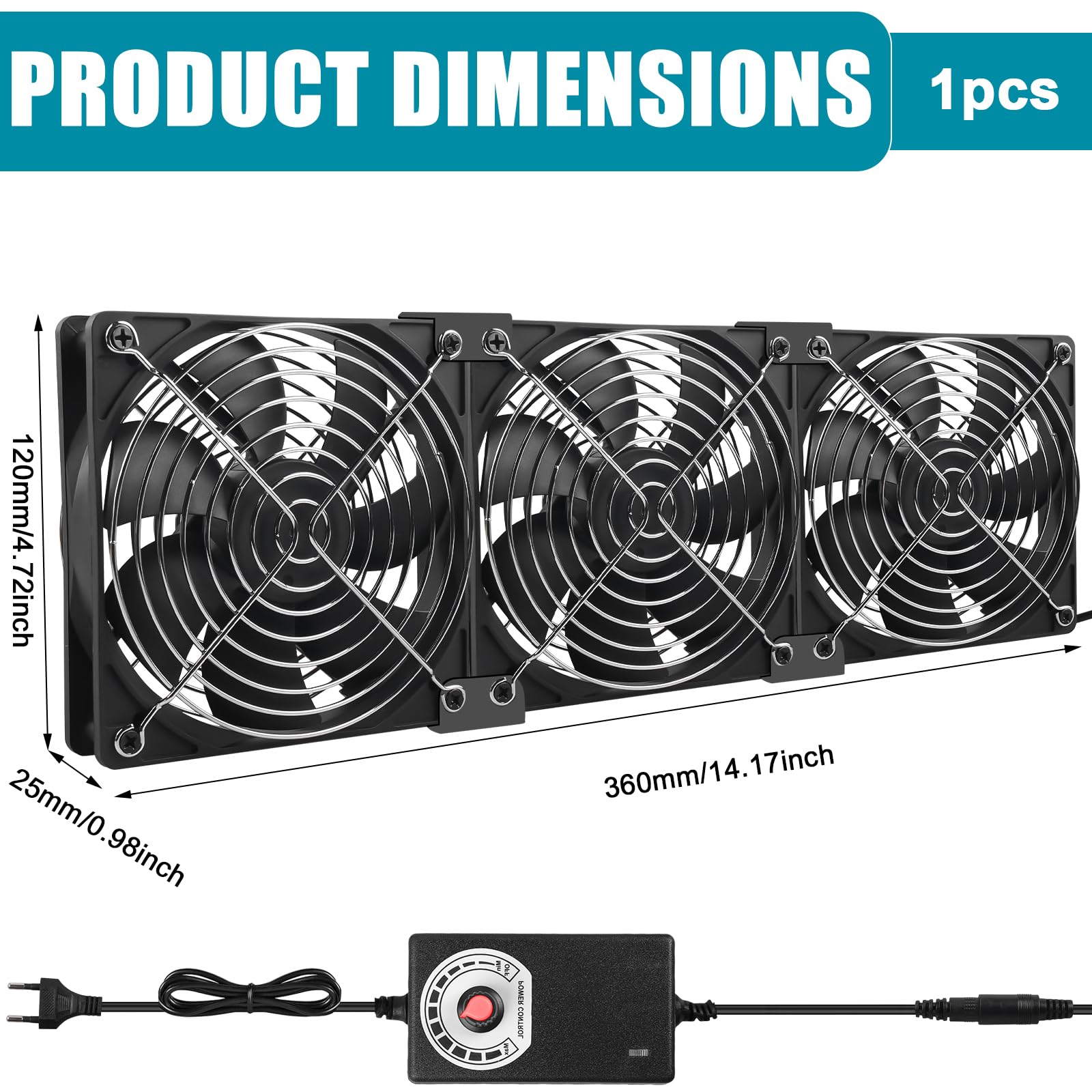 3 x 120mm ventola per case, ventola PC 12V con controllo della velocità, ventilatore AC 100-240V a doppio cuscinetto a sfera, ventilatore assiale, ventola silenziosa per PC, laptop, TV, router