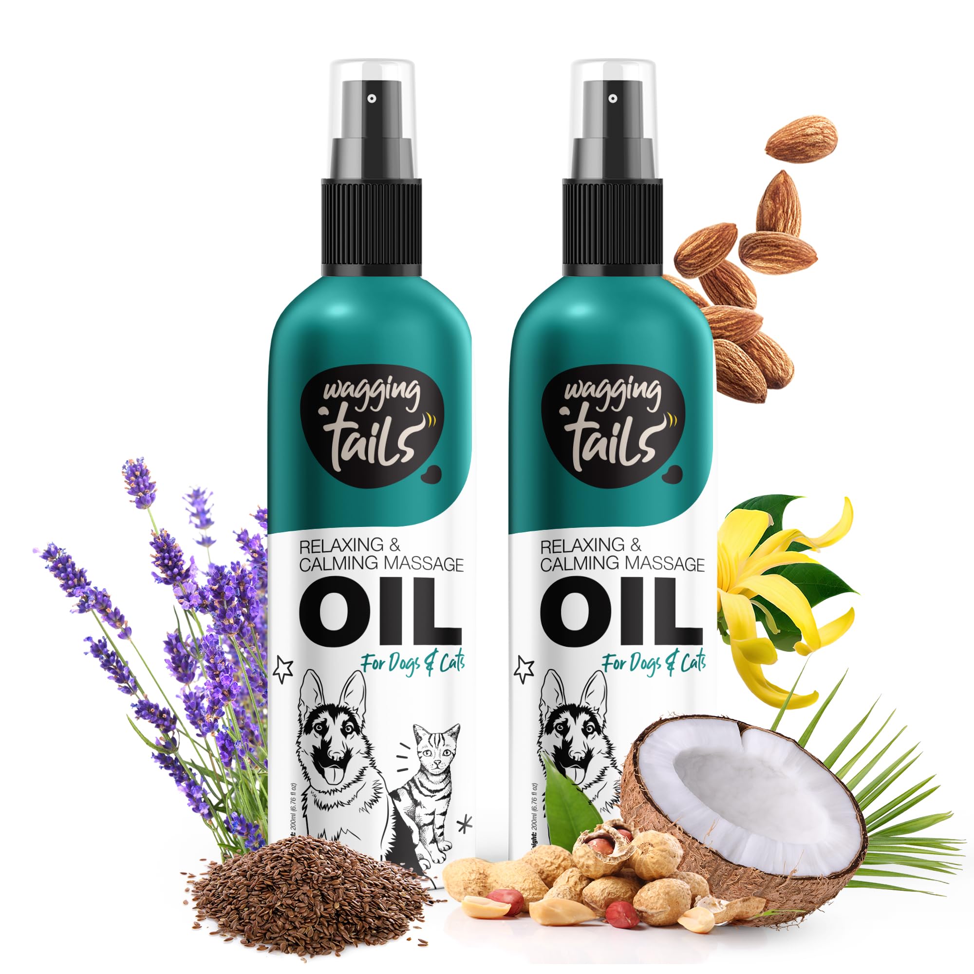 Wagging Tails Pets Relaxing & Calming Massage Oil 200 ml - Pack of 2 for Dogs, Cats and Pets | Natural Oil Use to Massage Pets & Improves Coat Shine and Softness | Relaxation & Relieves Itching (B0D7PSXJJL) Amazon Price History, Amazon Price Tracker