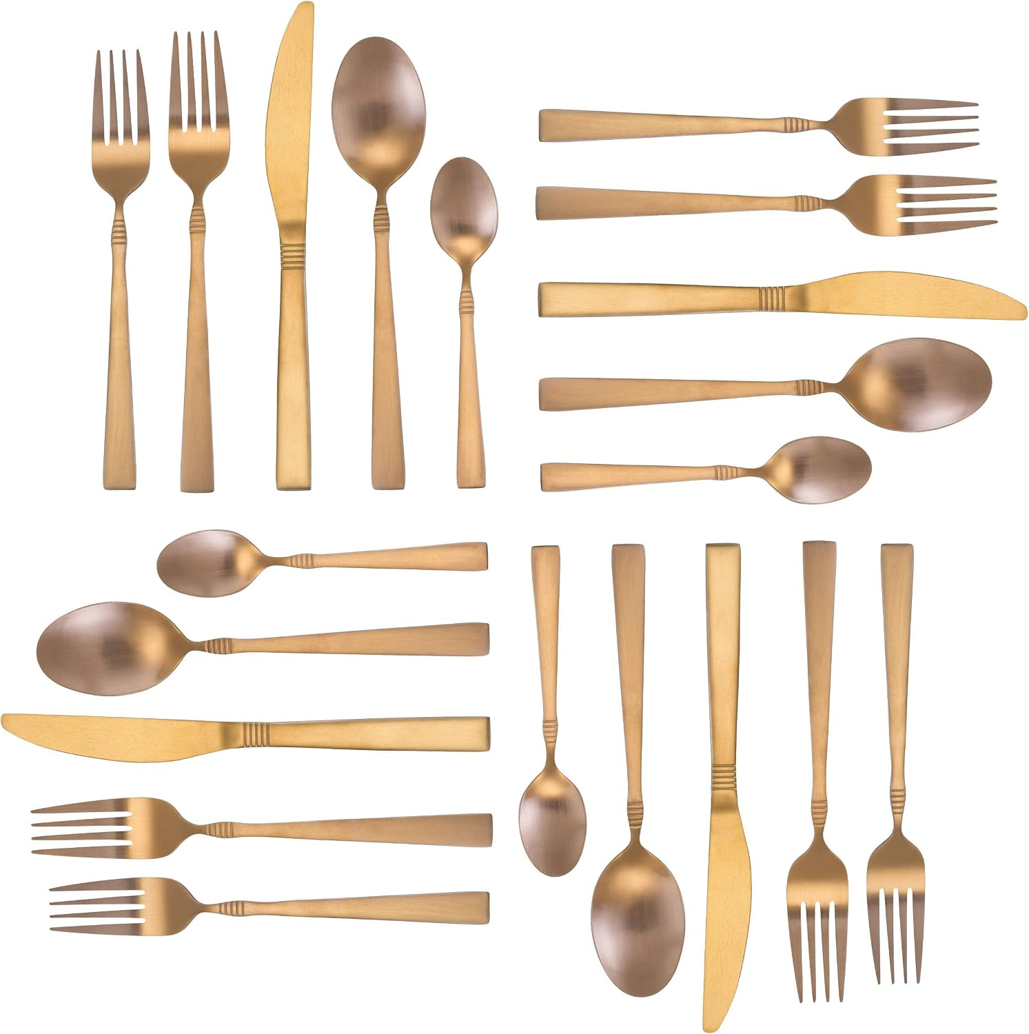MegaChef Cravat 20 Piece Flatware Utensil Set, Stainless Steel Silverware Metal Service for 4 in Matte Rose