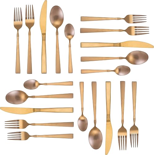 Miniatura 4 de MegaChef Cravat - Juego de cubiertos de 20 piezas, cubiertos de acero inoxidable para 4 pulgadas, color rosa mate