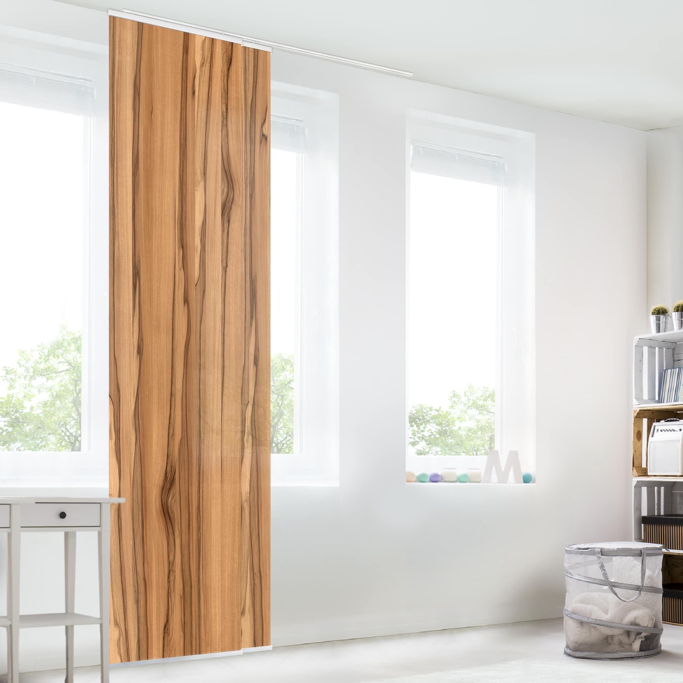 Schiebegardine halbtransparent 60er Paneel Klett Holzoptik Textil lichtdurchlässig - Motiv Modern Flächenvorhang Wohnzimmer Schlafzimmer 1543 (120x250 cm - 2er Set)