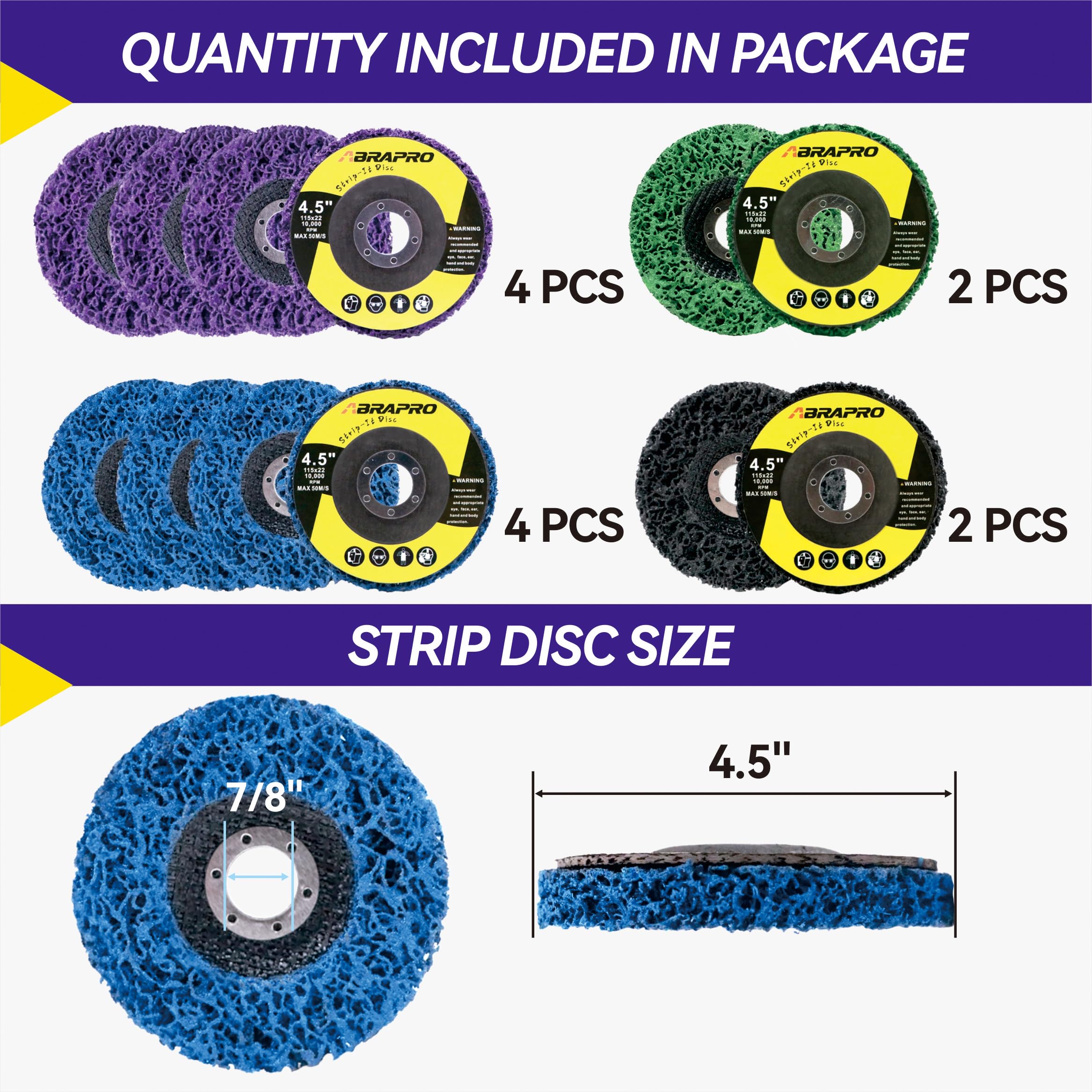 ABARPRO - Paquete de 12 discos de tira de pintura de 4 tipos (4-1/2 x 7/8 pulgadas), ruedas pelacables para quitar pintura, óxido y óxidos de superficies de metal y madera