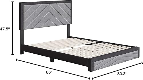 Miniatura 75 de Boyd Sleep Beaumont - Cama de plataforma tapizada con cabecero, base de colchón con 14 soportes de listones de madera, no requiere somier, piel